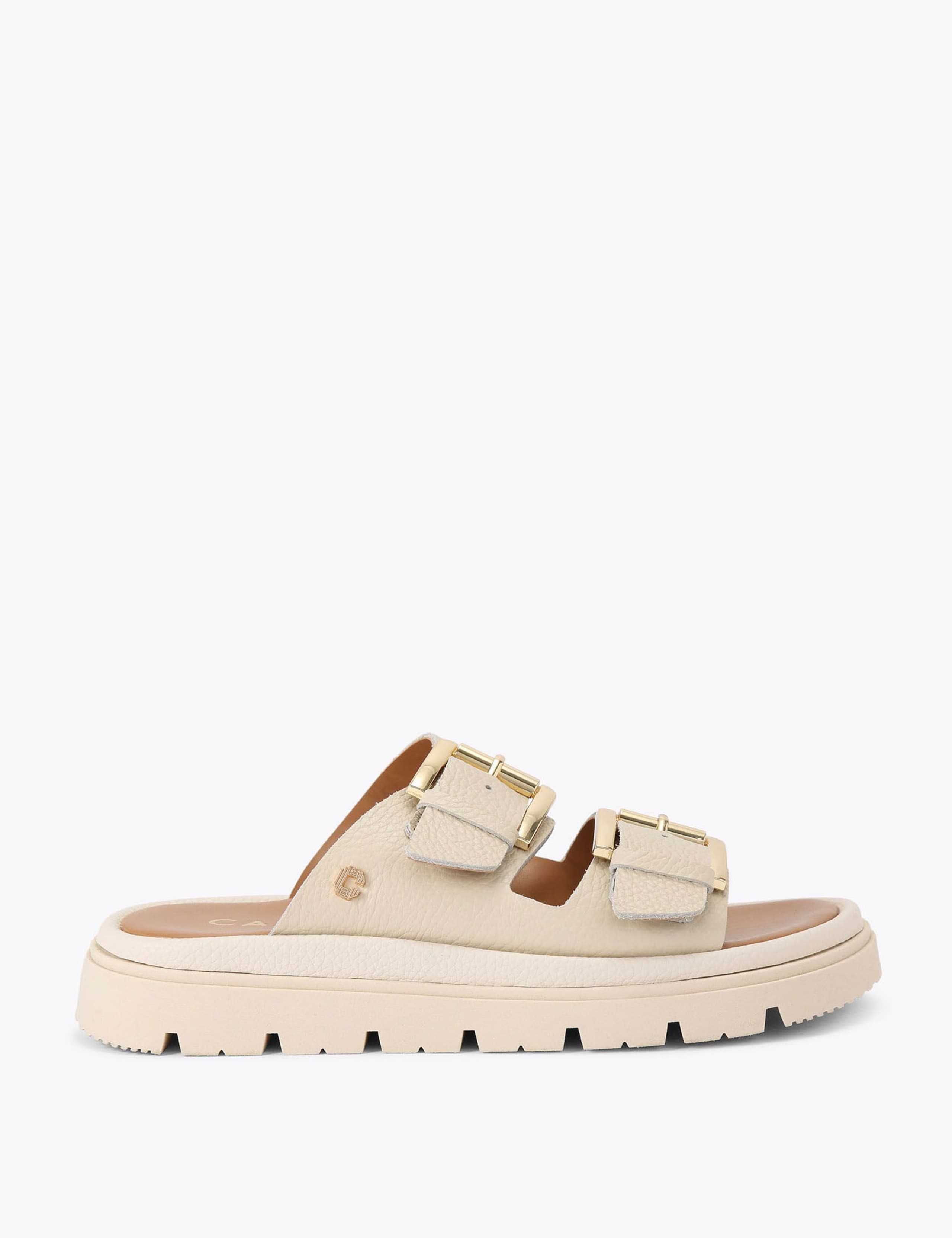 Leather Buckle Flatform Sliders 1 of 5
