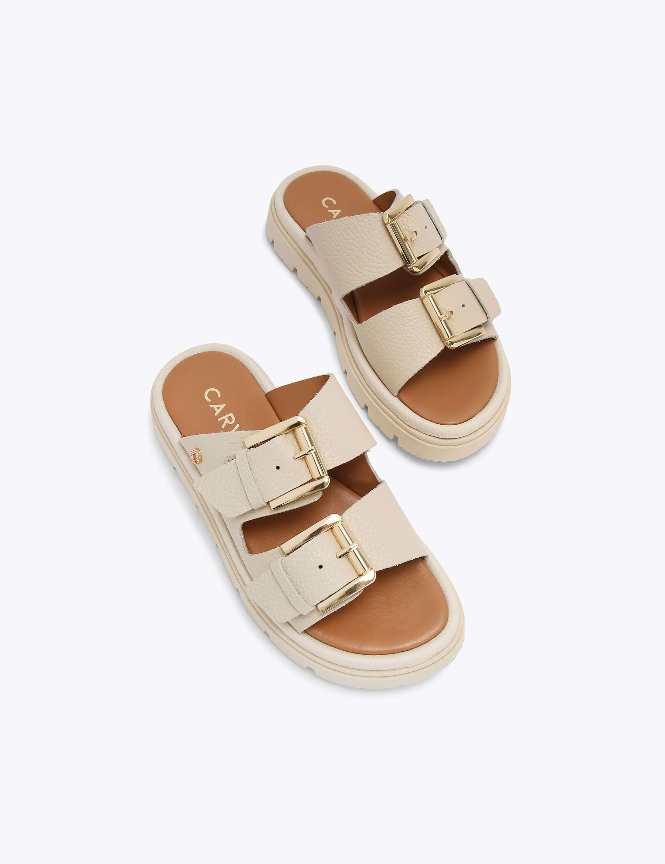 Leather Buckle Flatform Sliders 2 of 5