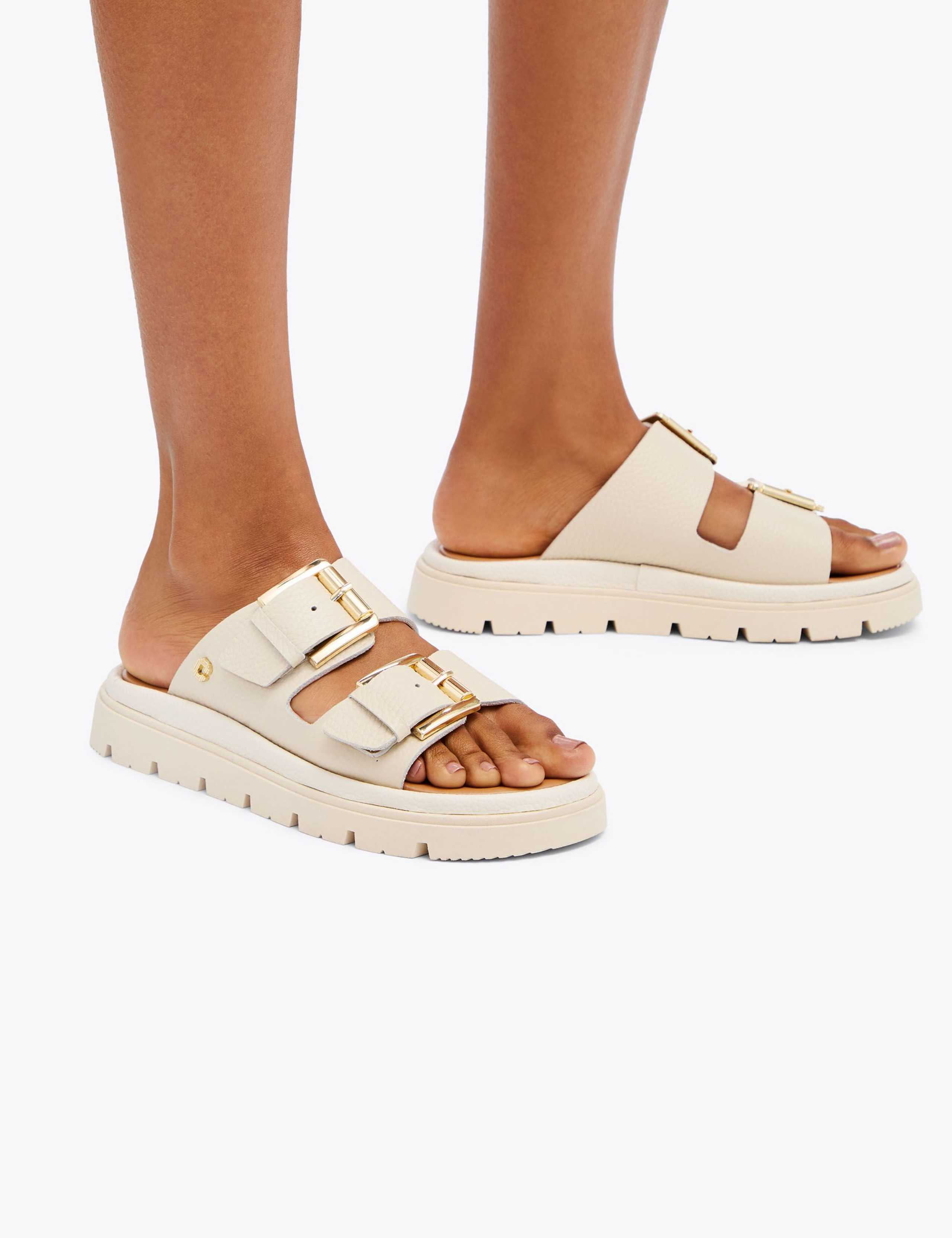 Leather Buckle Flatform Sliders 3 of 5