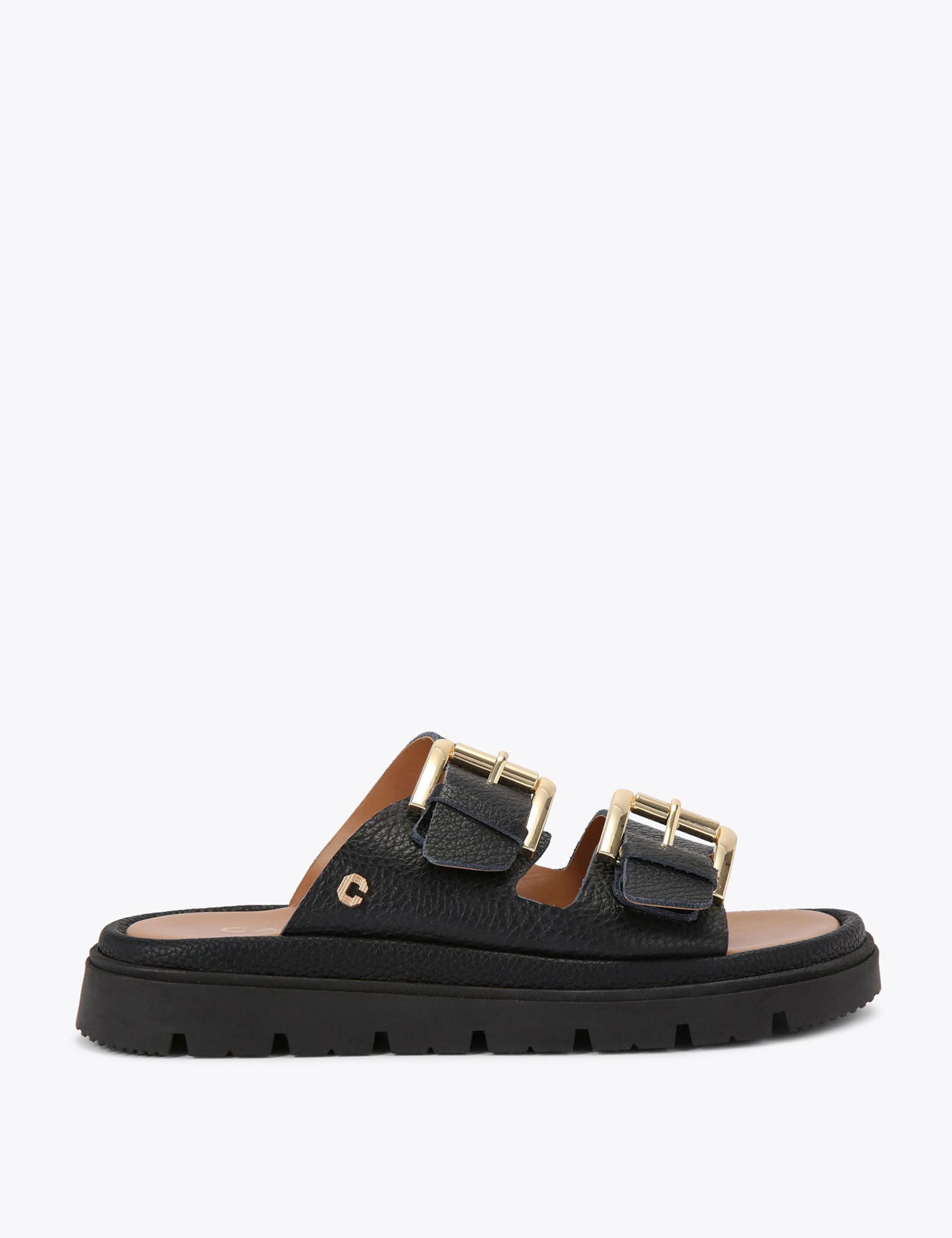 Leather Buckle Flatform Sliders 1 of 5