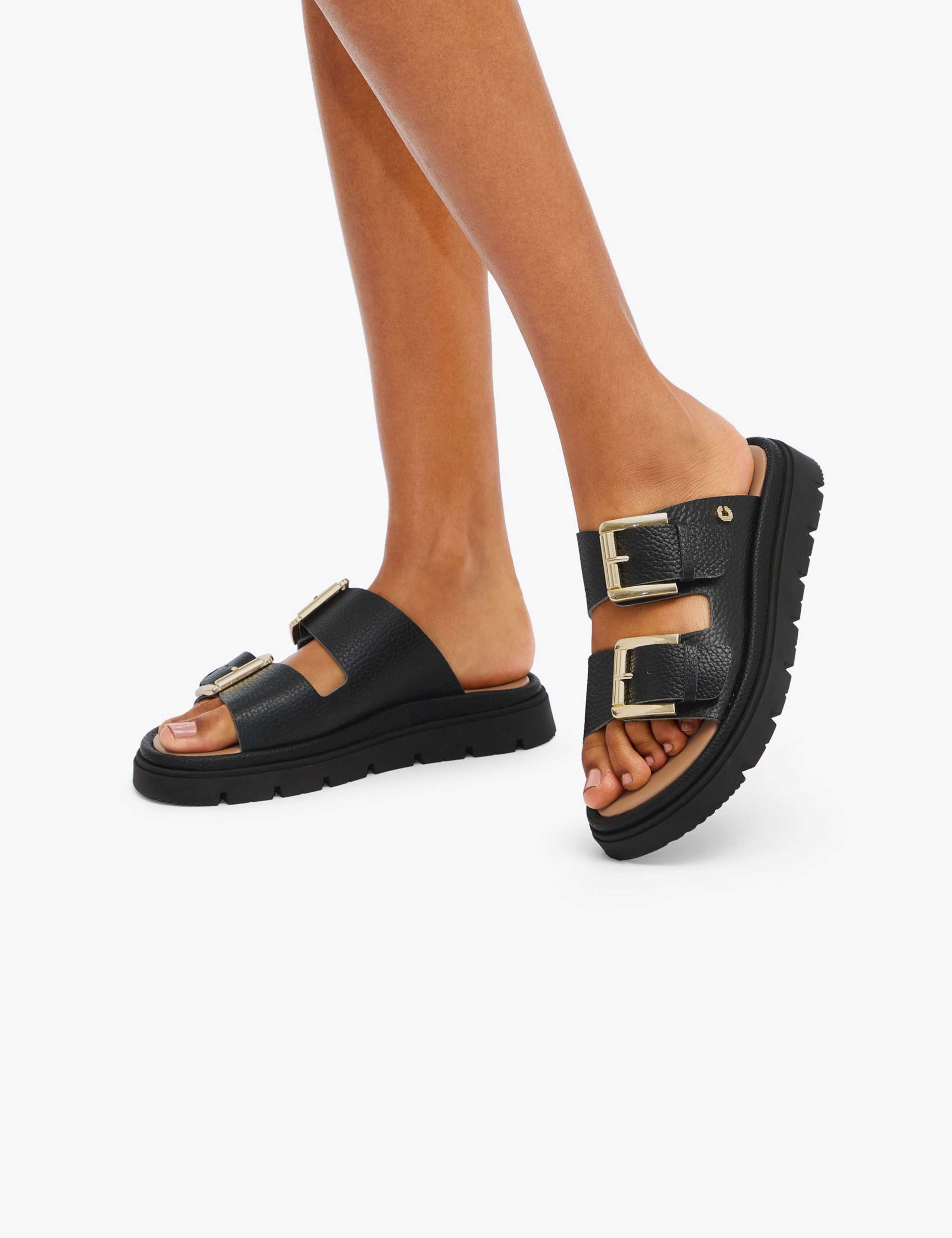 Leather Buckle Flatform Sliders 3 of 5