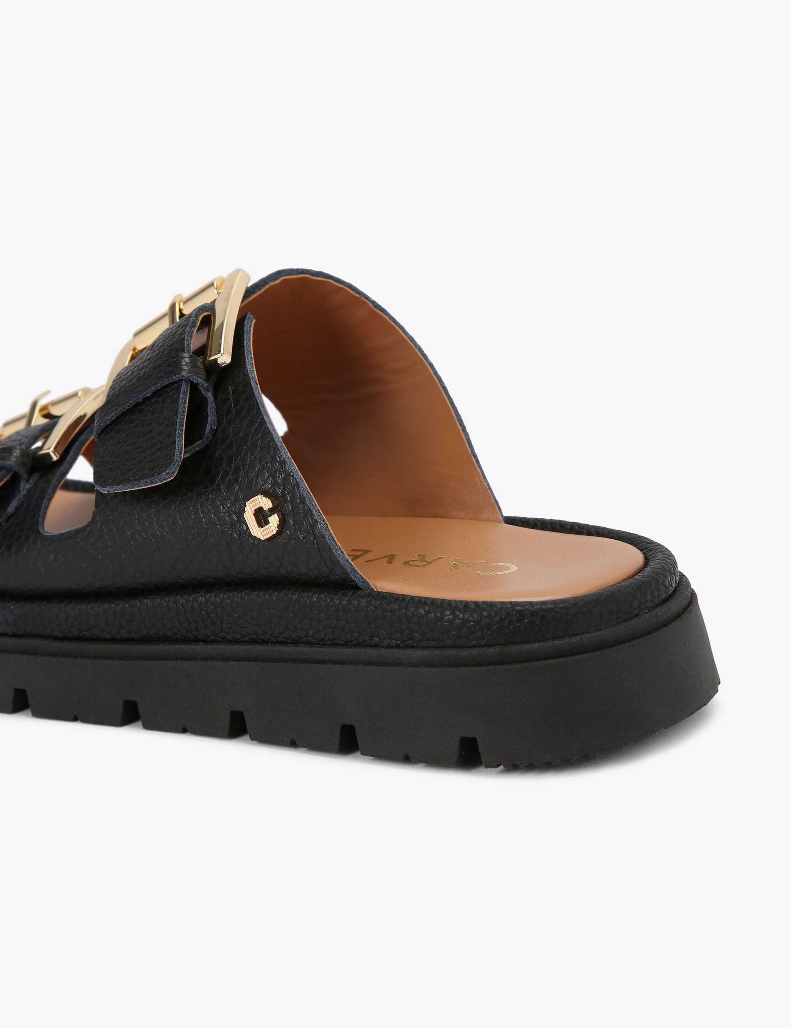 Leather Buckle Flatform Sliders 5 of 5