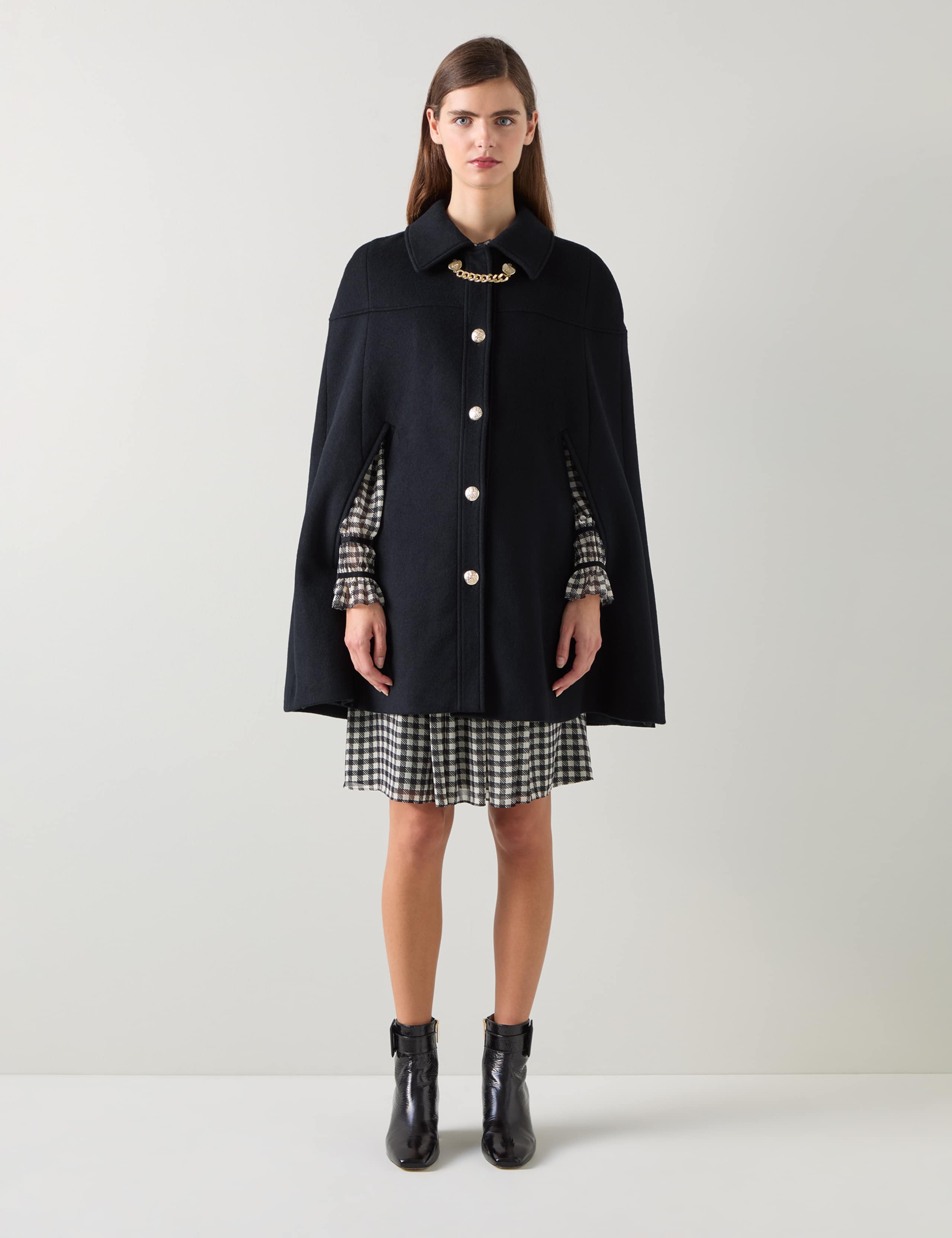 Wool Blend Collared Chain Detail Short Cape 1 of 4
