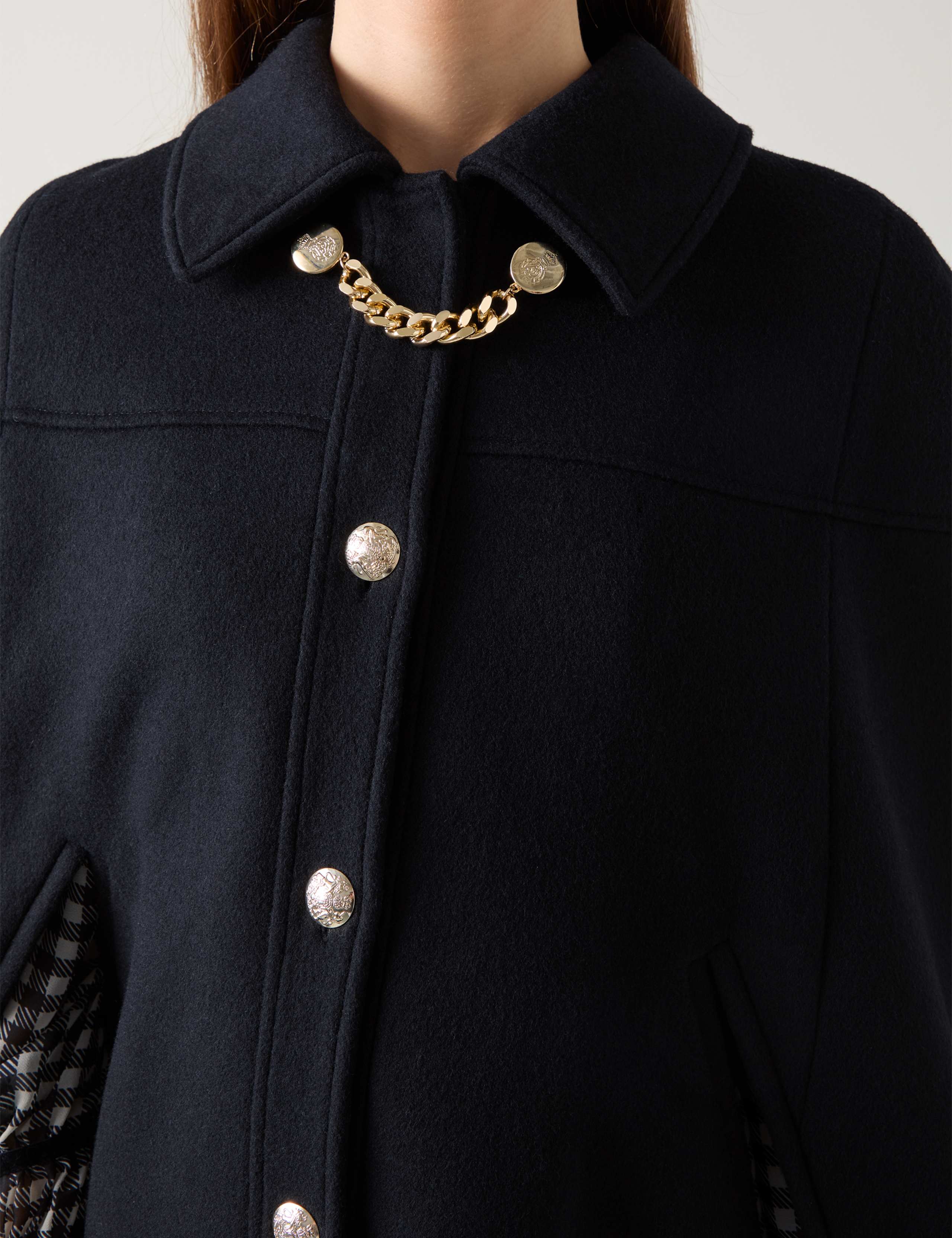 Wool Blend Collared Chain Detail Short Cape 4 of 4