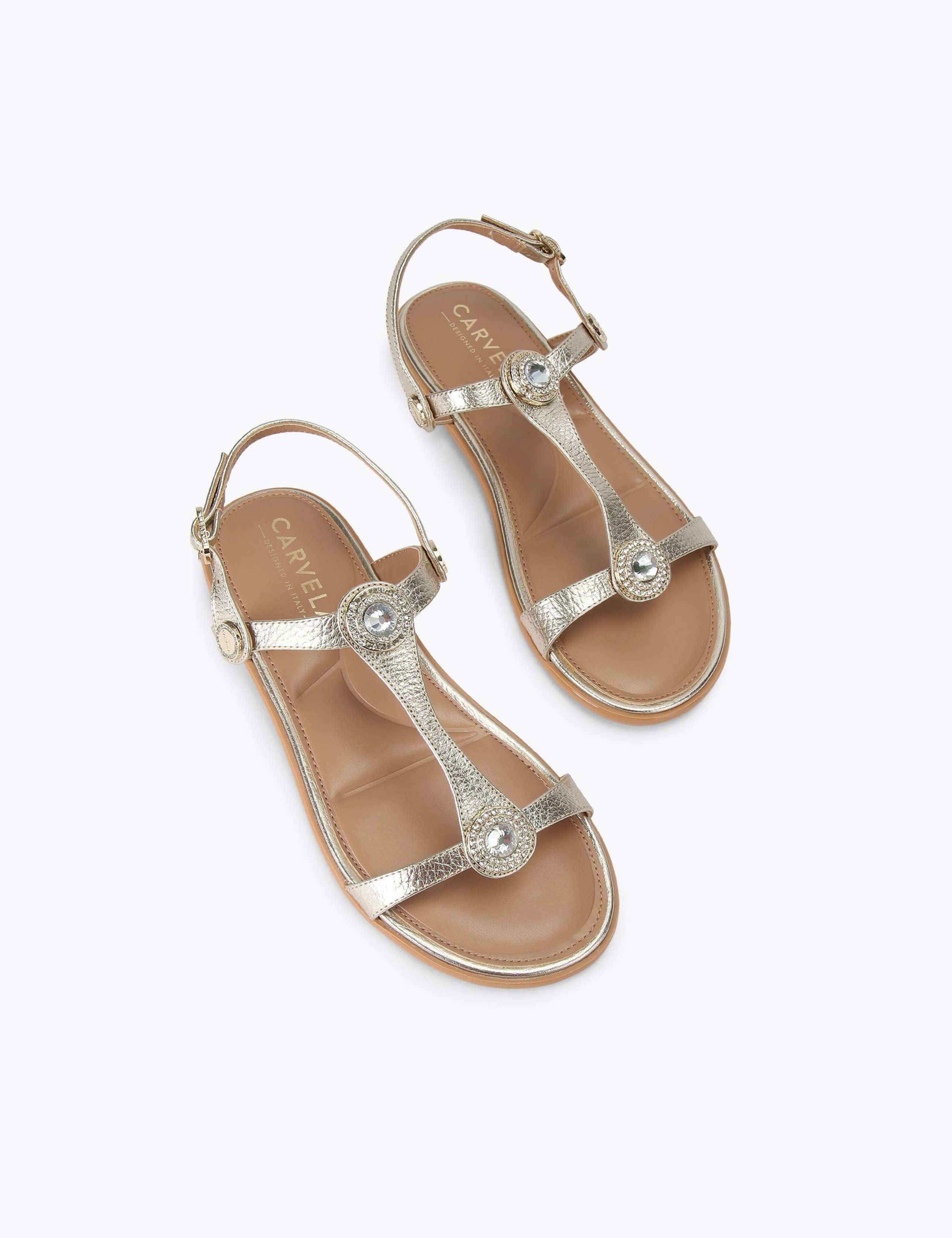 Leather Embellished Ankle Strap Flat Sandals 2 of 4