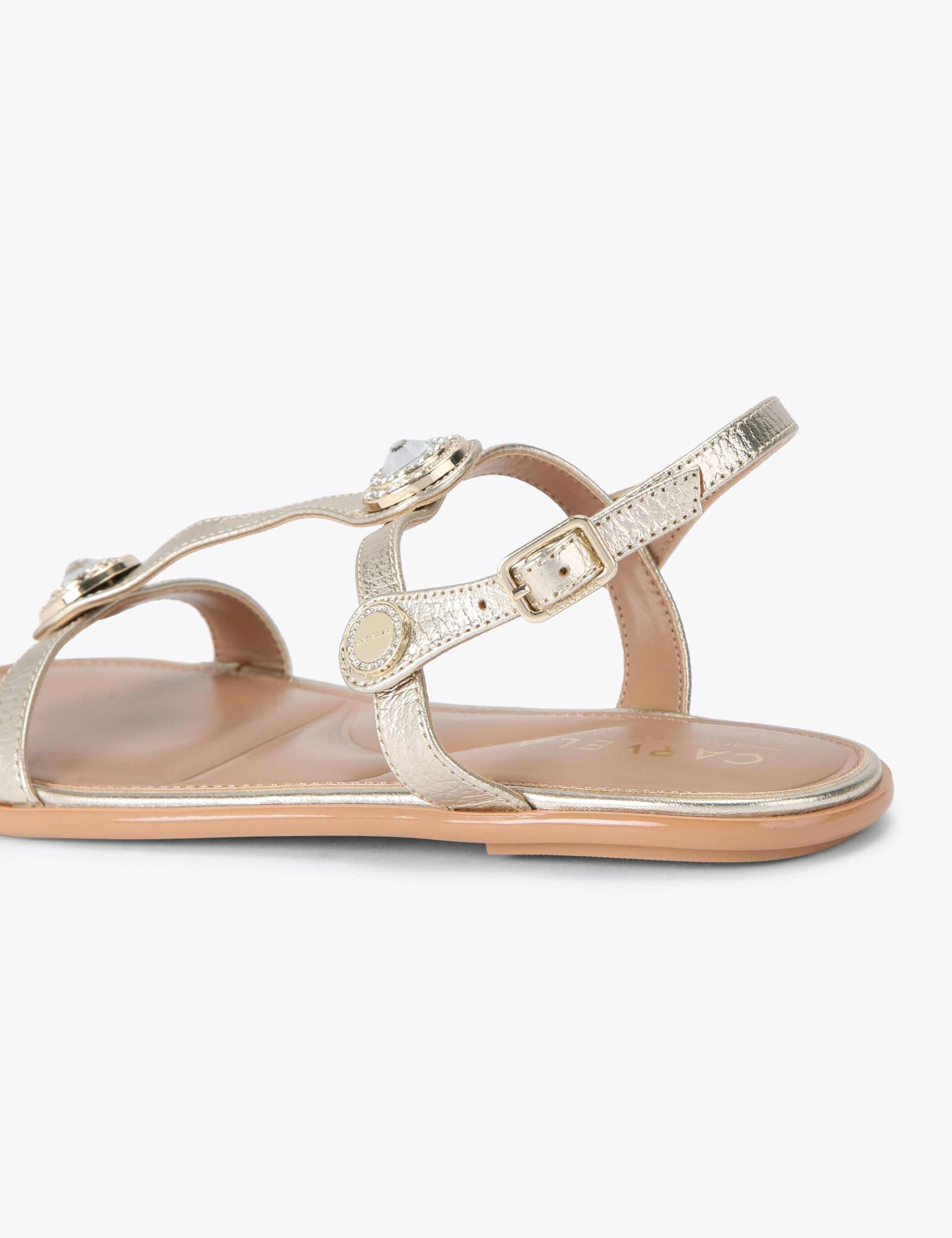 Leather Embellished Ankle Strap Flat Sandals 4 of 4