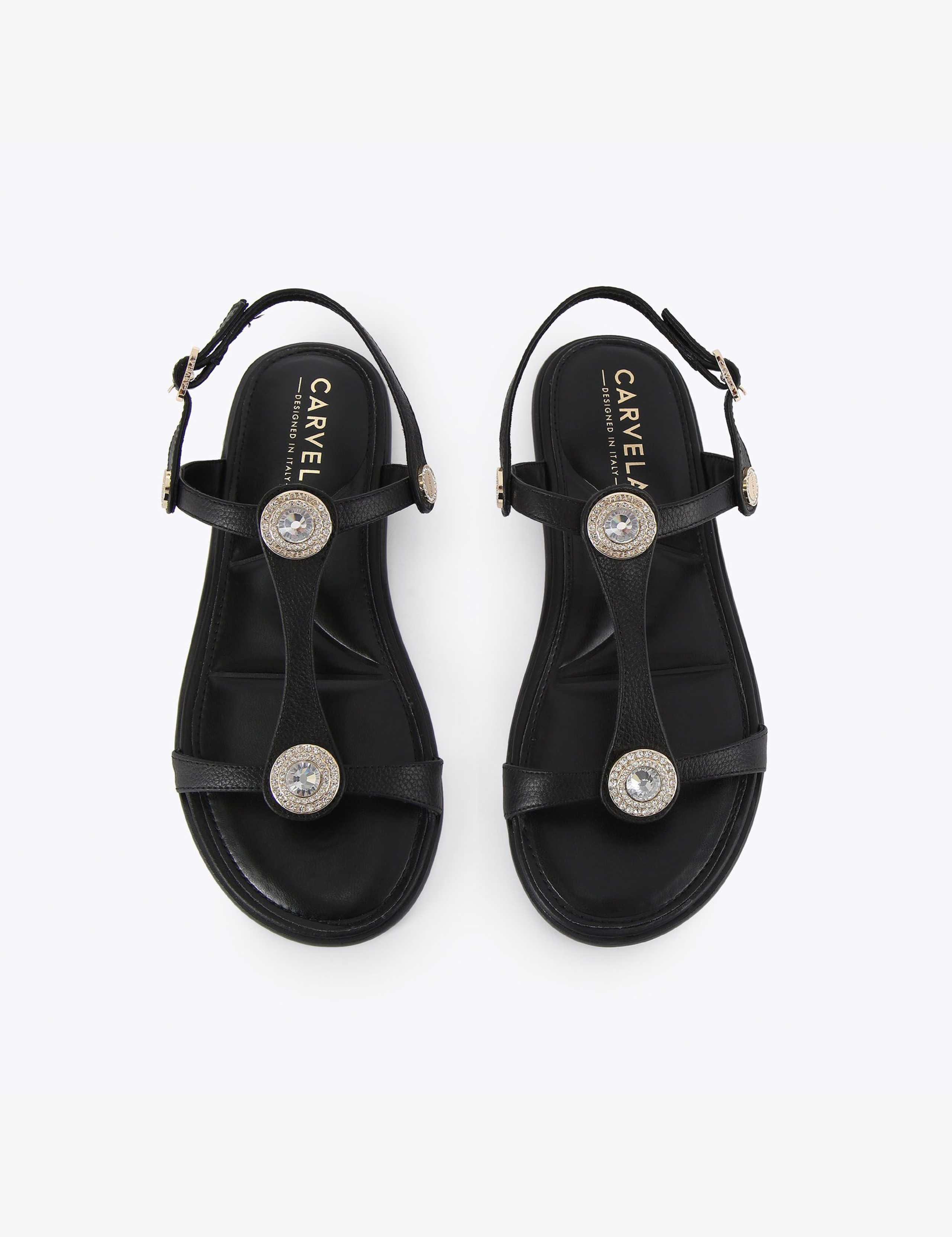 Leather Embellished Ankle Strap Flat Sandals 2 of 4