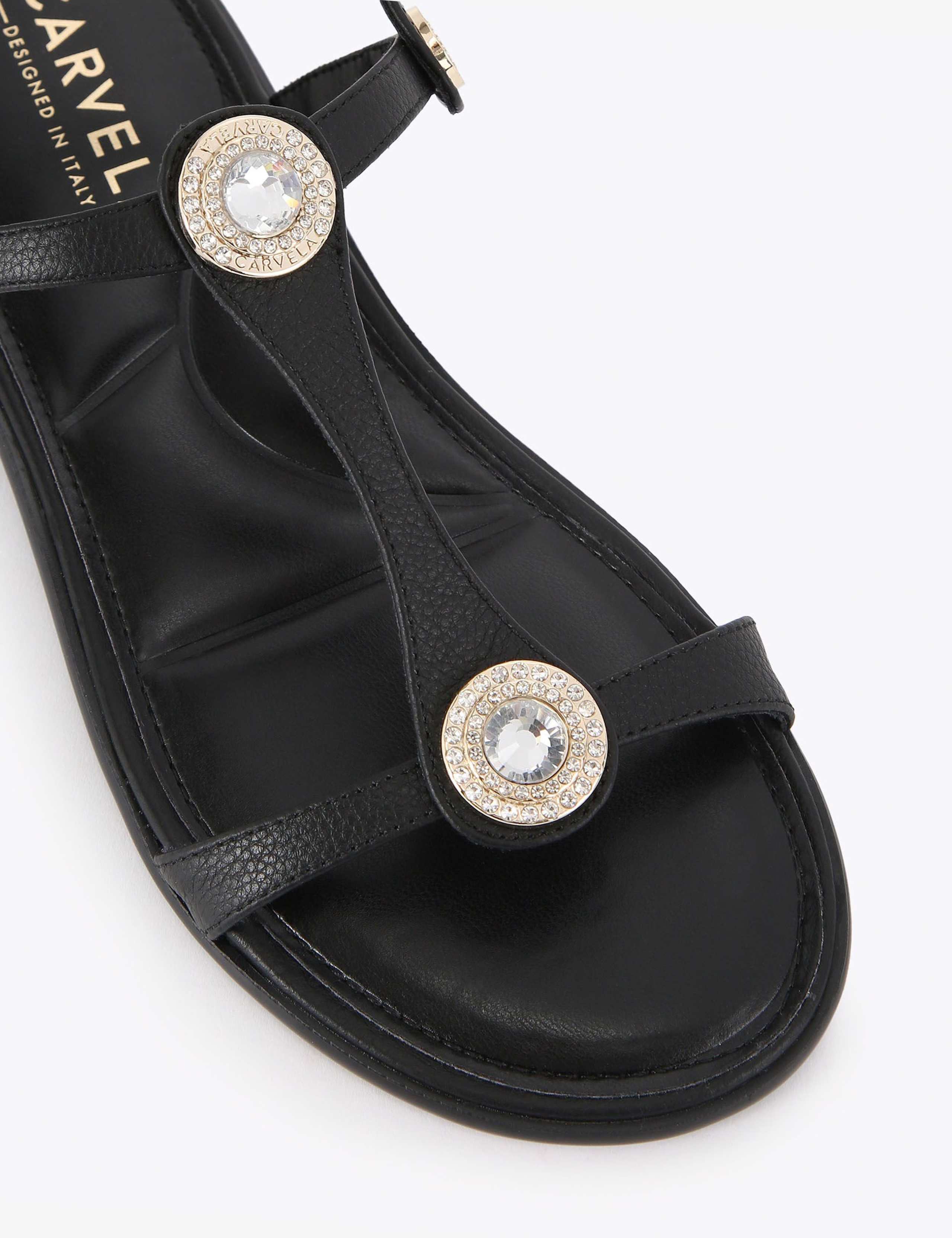 Leather Embellished Ankle Strap Flat Sandals 3 of 4