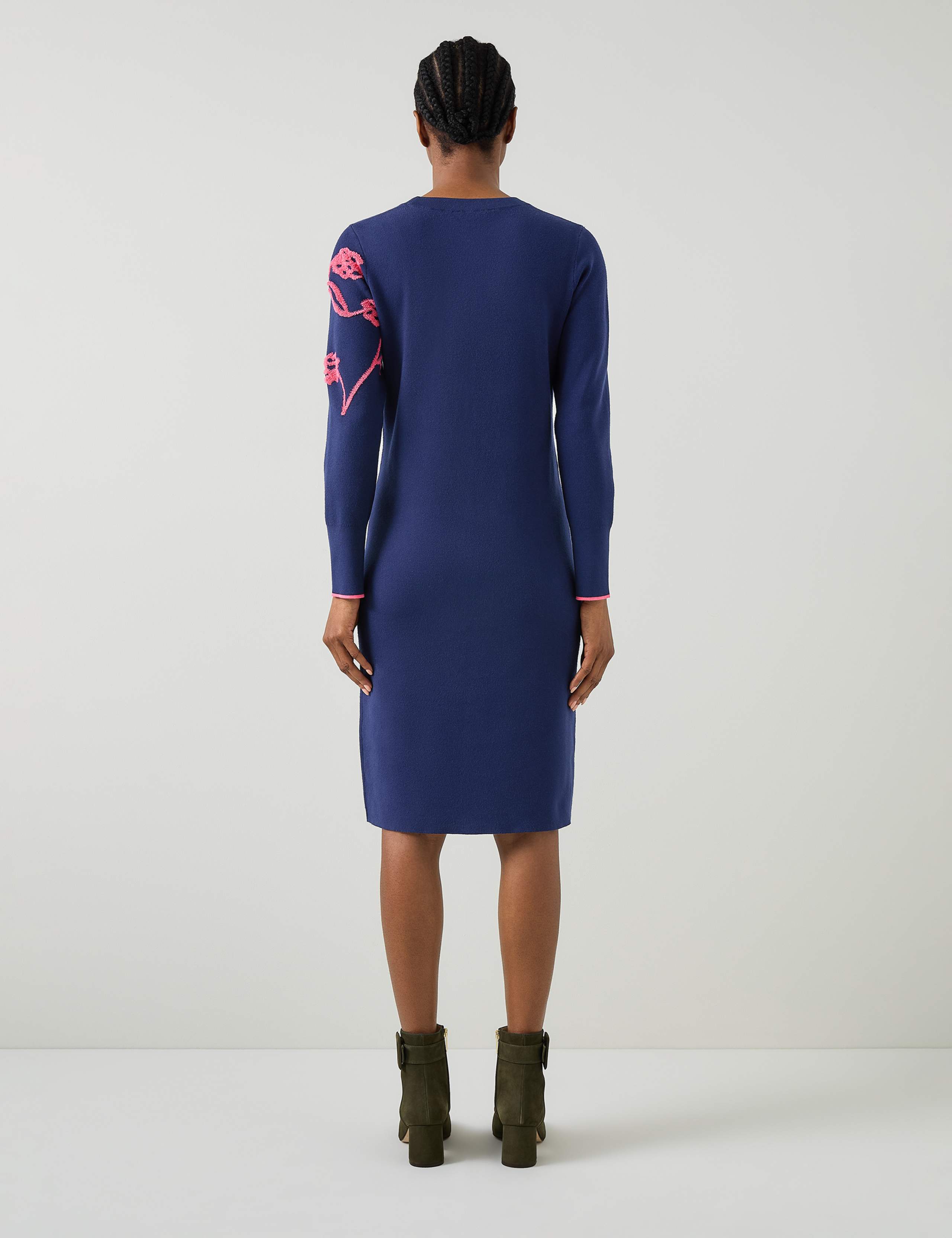 Knitted Floral Knee Length Jumper Dress 3 of 4