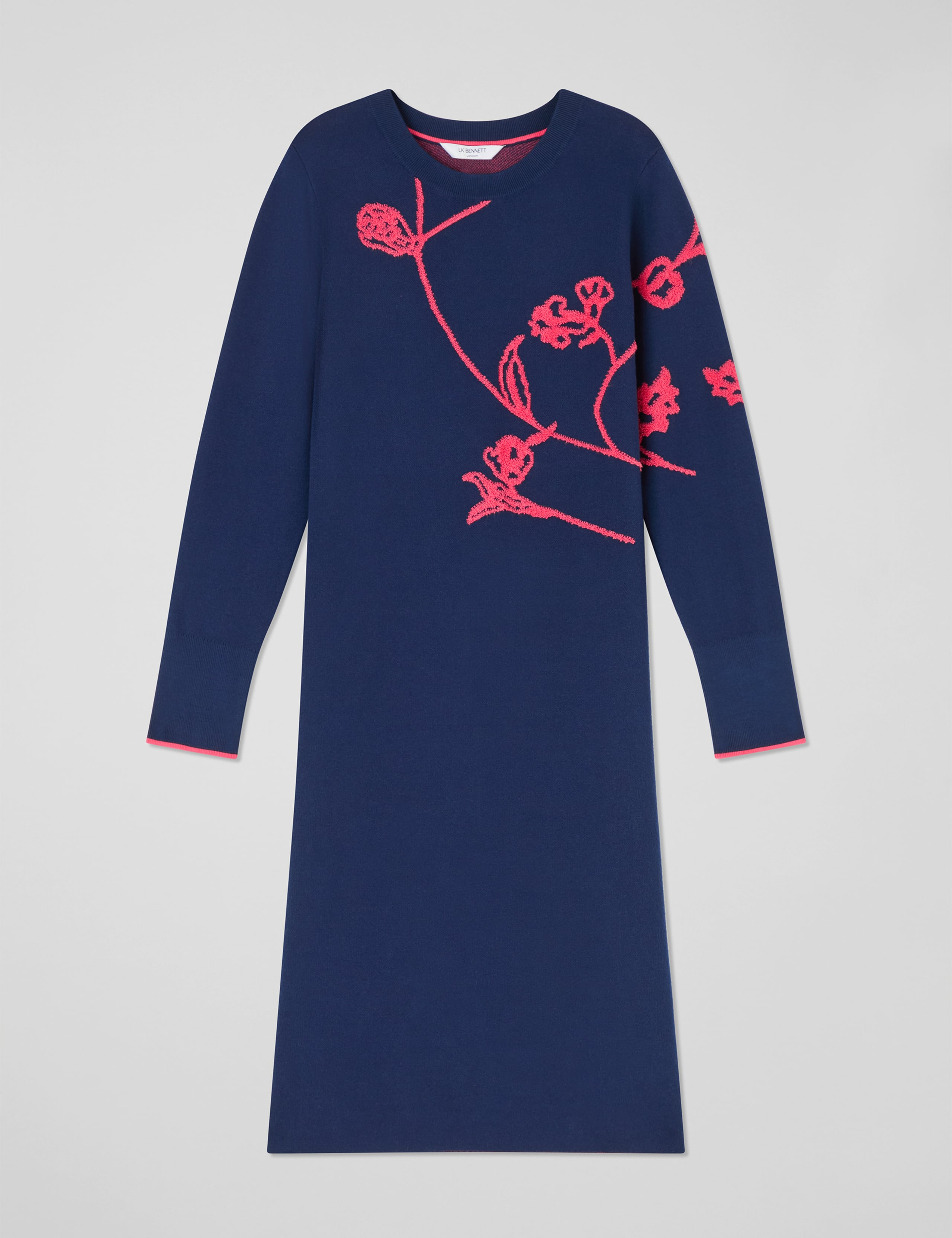 Knitted Floral Knee Length Jumper Dress 2 of 4