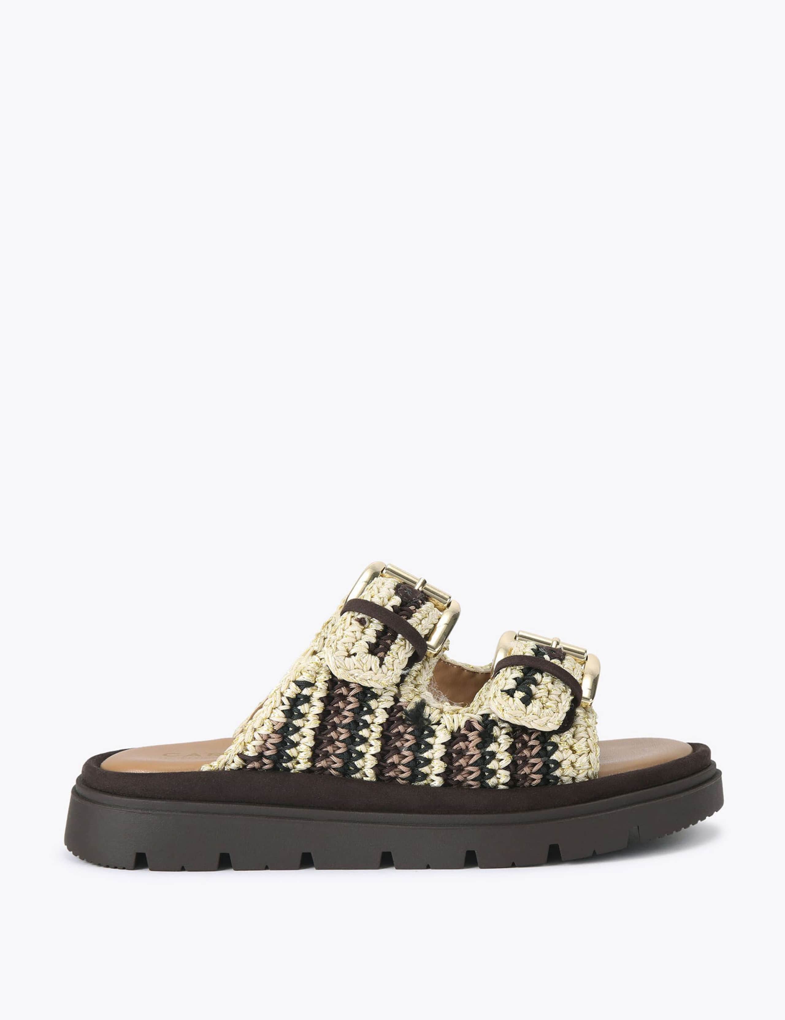 Braided Striped Buckle Flatform Sliders 1 of 4