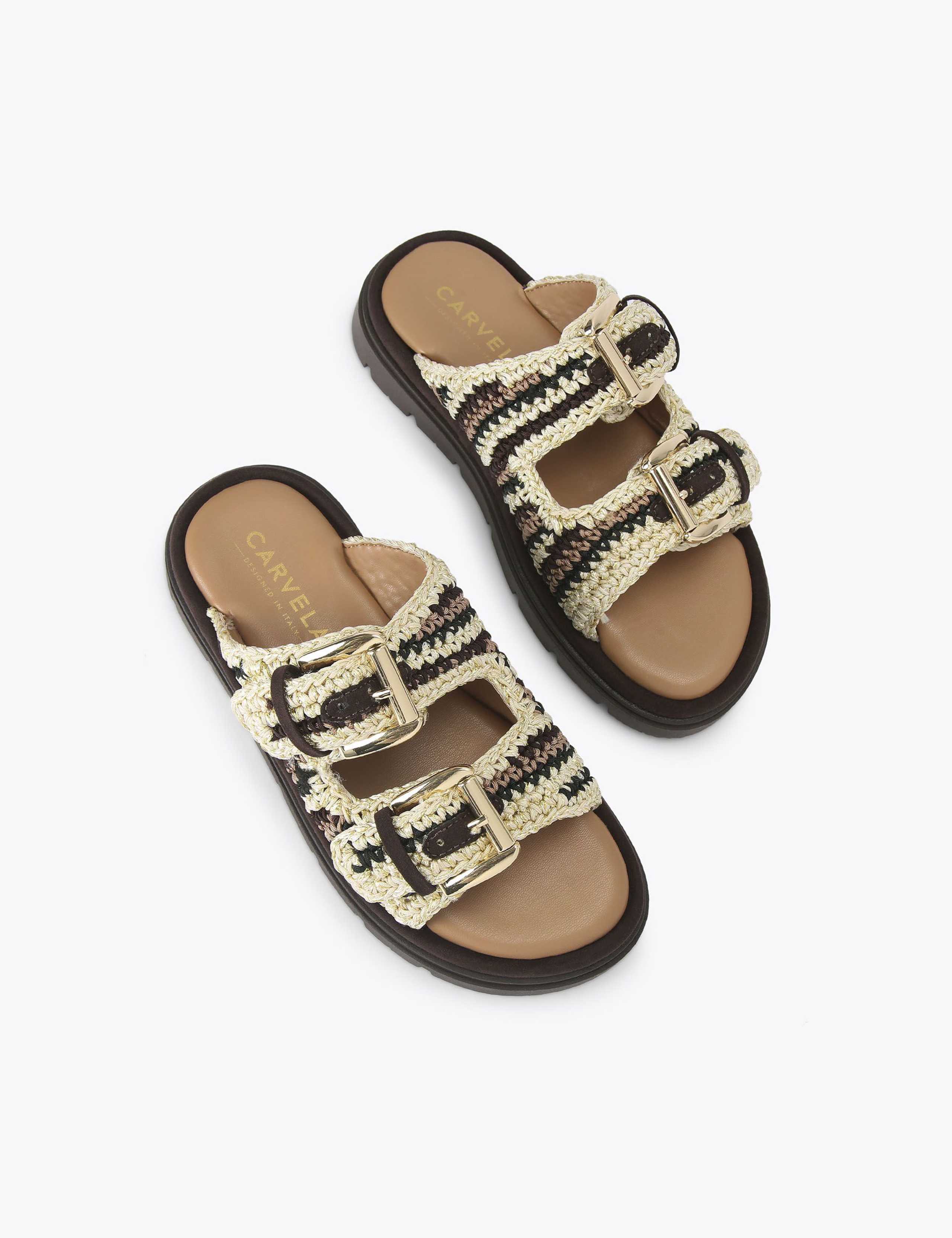 Braided Striped Buckle Flatform Sliders 2 of 4