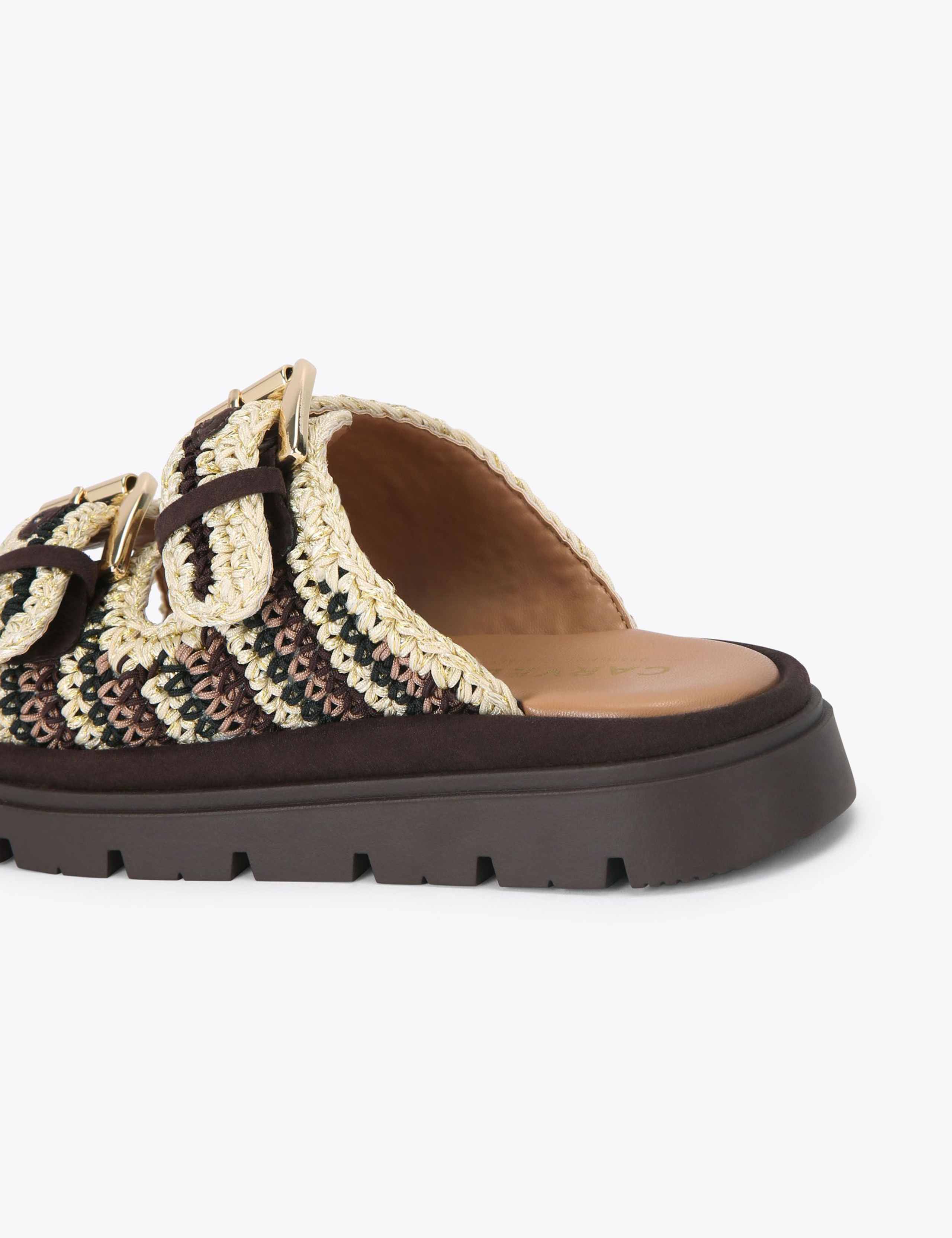 Braided Striped Buckle Flatform Sliders 4 of 4