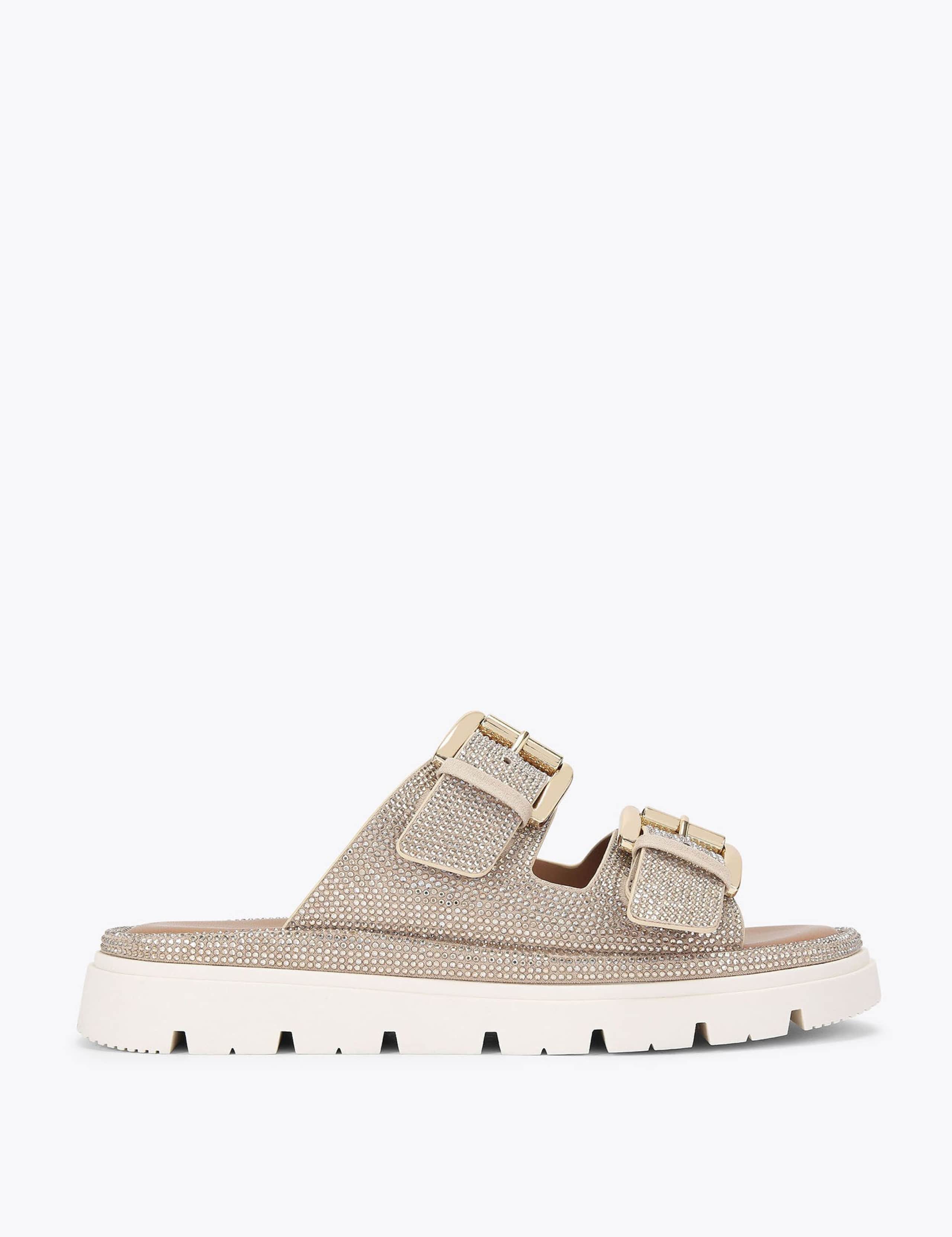 Sparkle Embellished Buckle Flatform Sliders 1 of 4