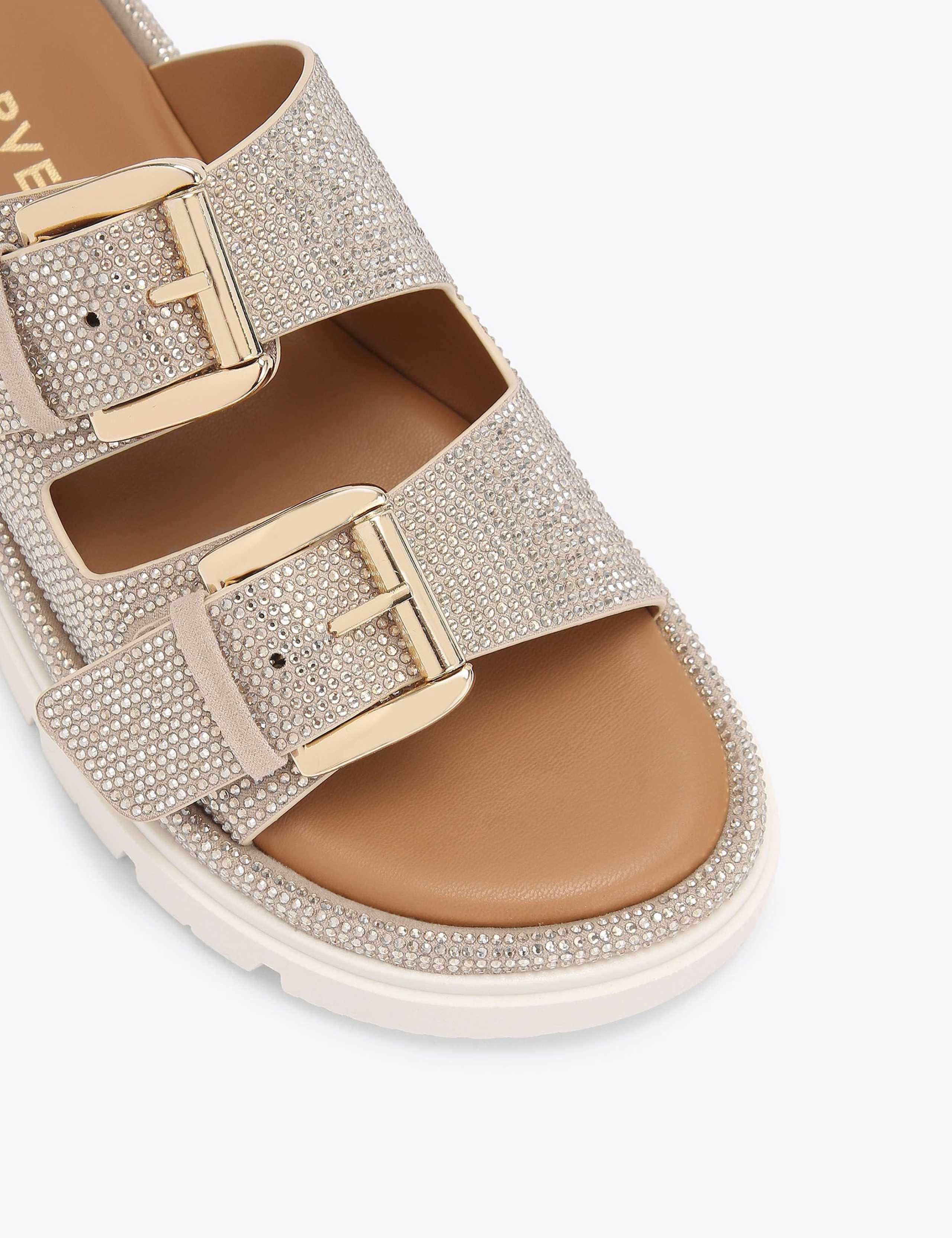 Sparkle Embellished Buckle Flatform Sliders 3 of 4