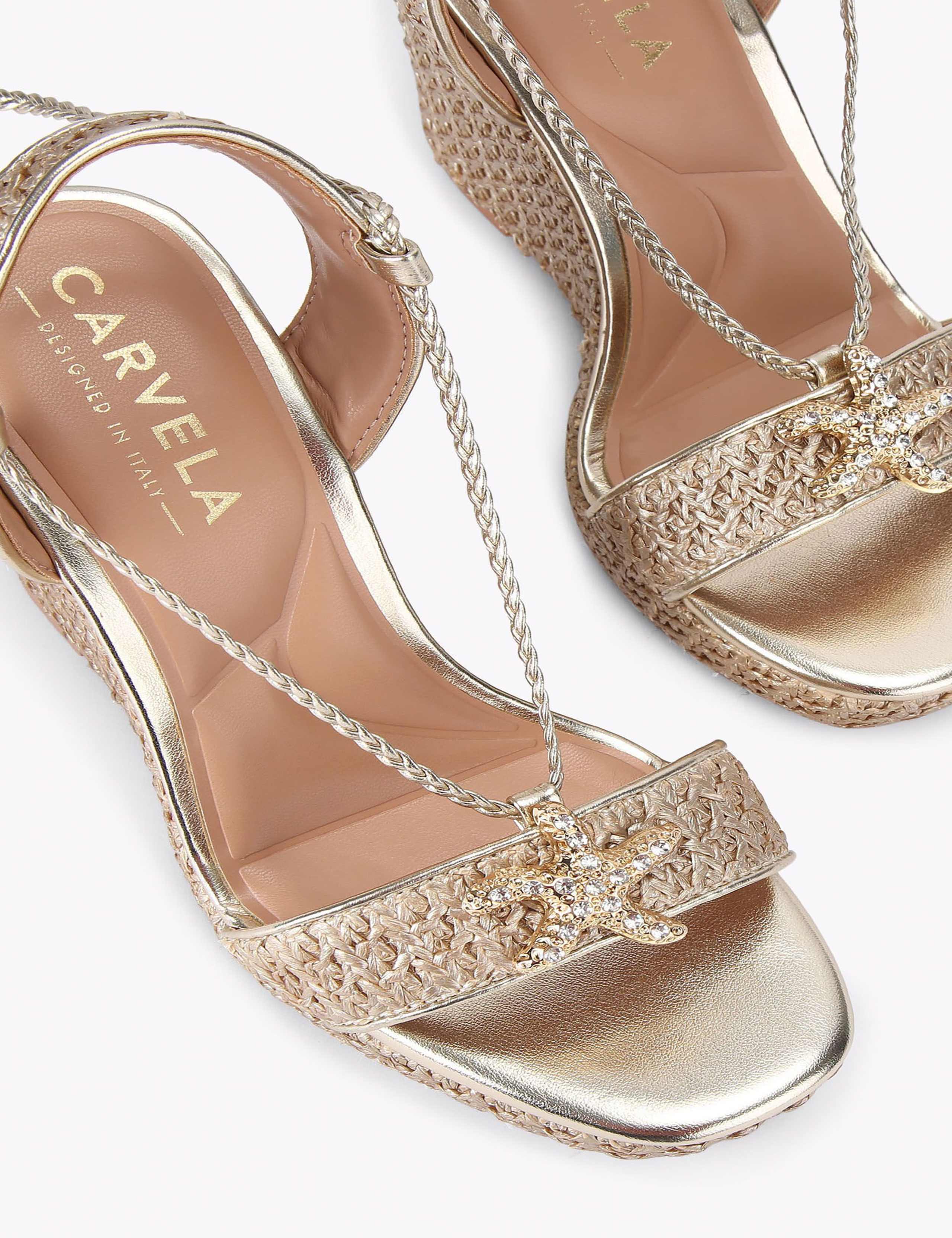 Raffia Metallic Embellished High Wedge Sandals 2 of 4
