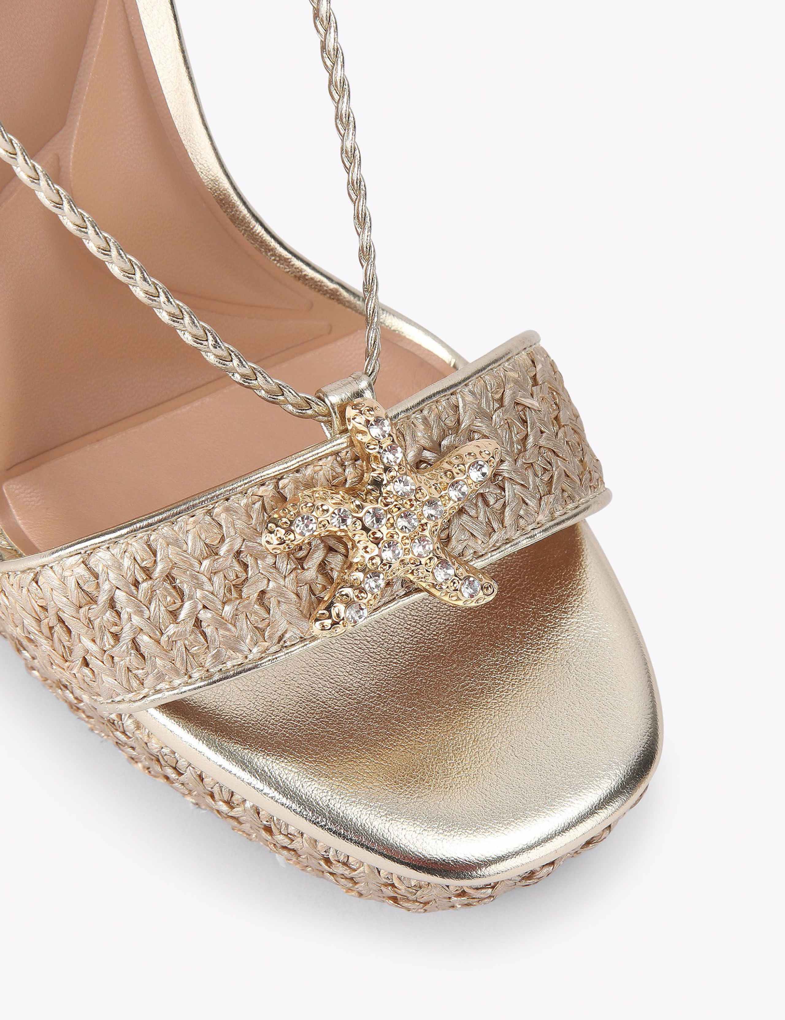 Raffia Metallic Embellished High Wedge Sandals 3 of 4