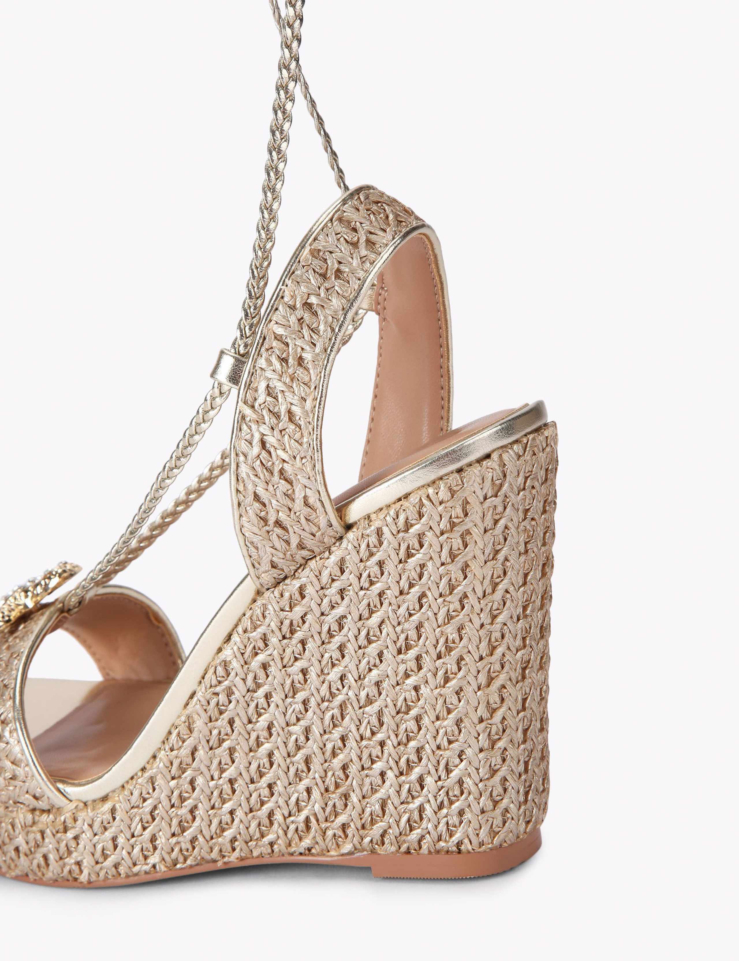 Raffia Metallic Embellished High Wedge Sandals 4 of 4