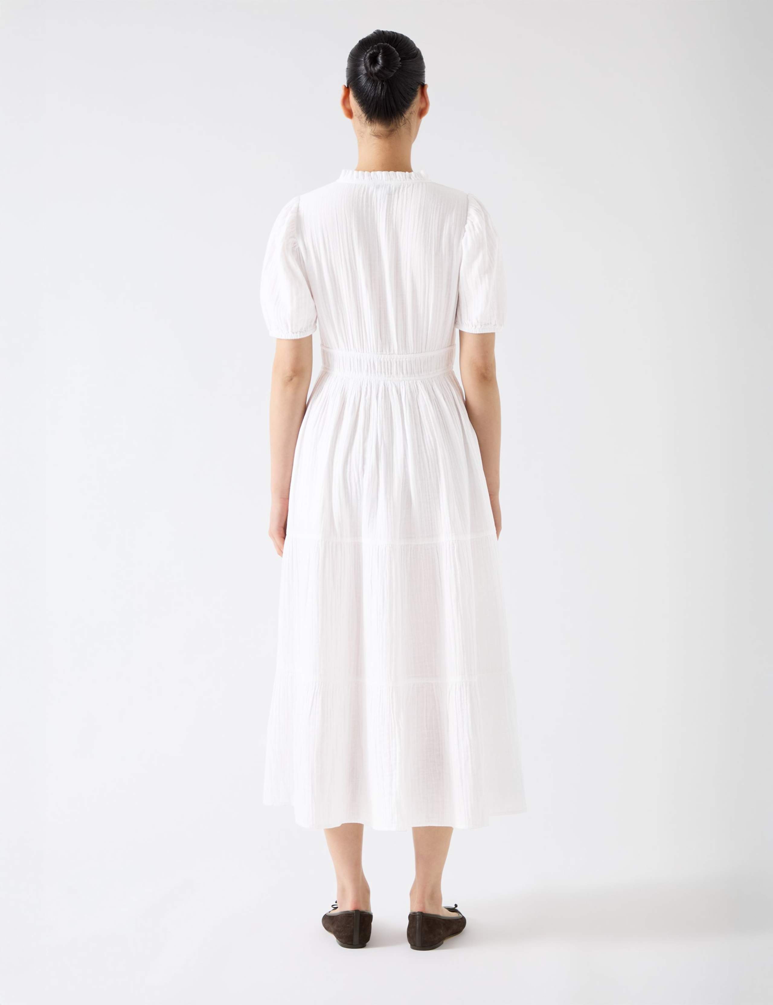 Pure Cotton V-Neck Midi Waisted Dress 2 of 3