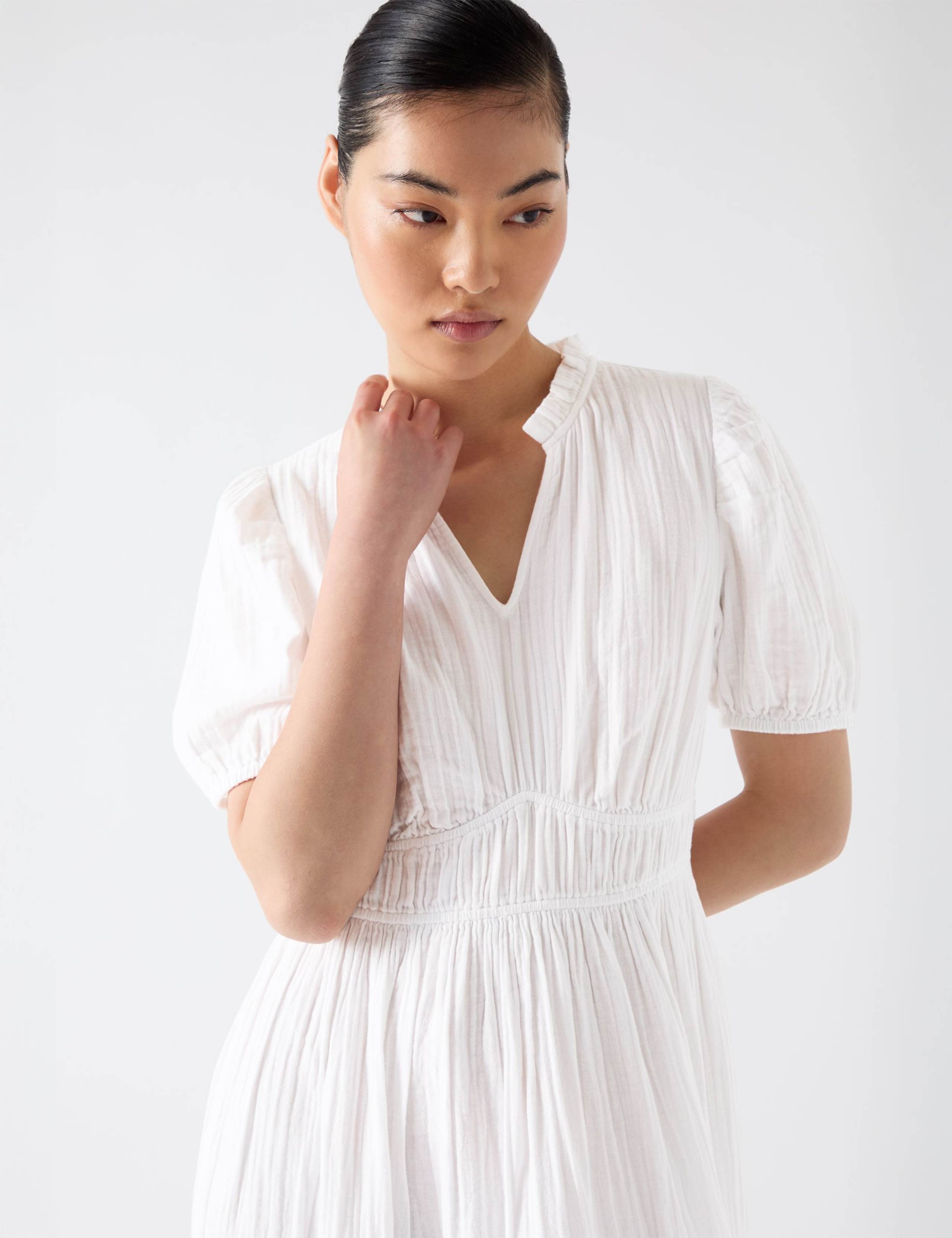 Pure Cotton V-Neck Midi Waisted Dress 3 of 3
