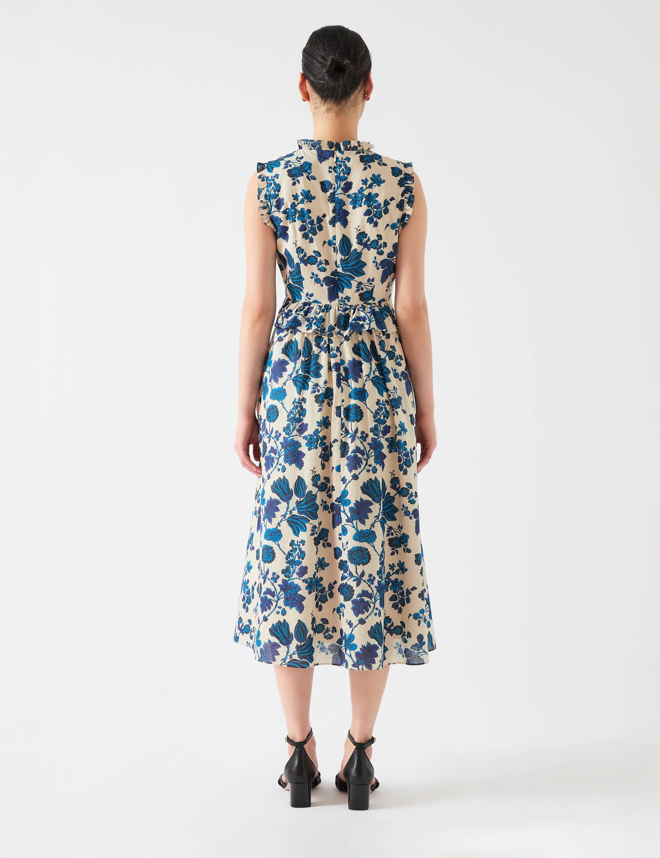 Pure Cotton Floral Frill Midi Waisted Dress 3 of 4