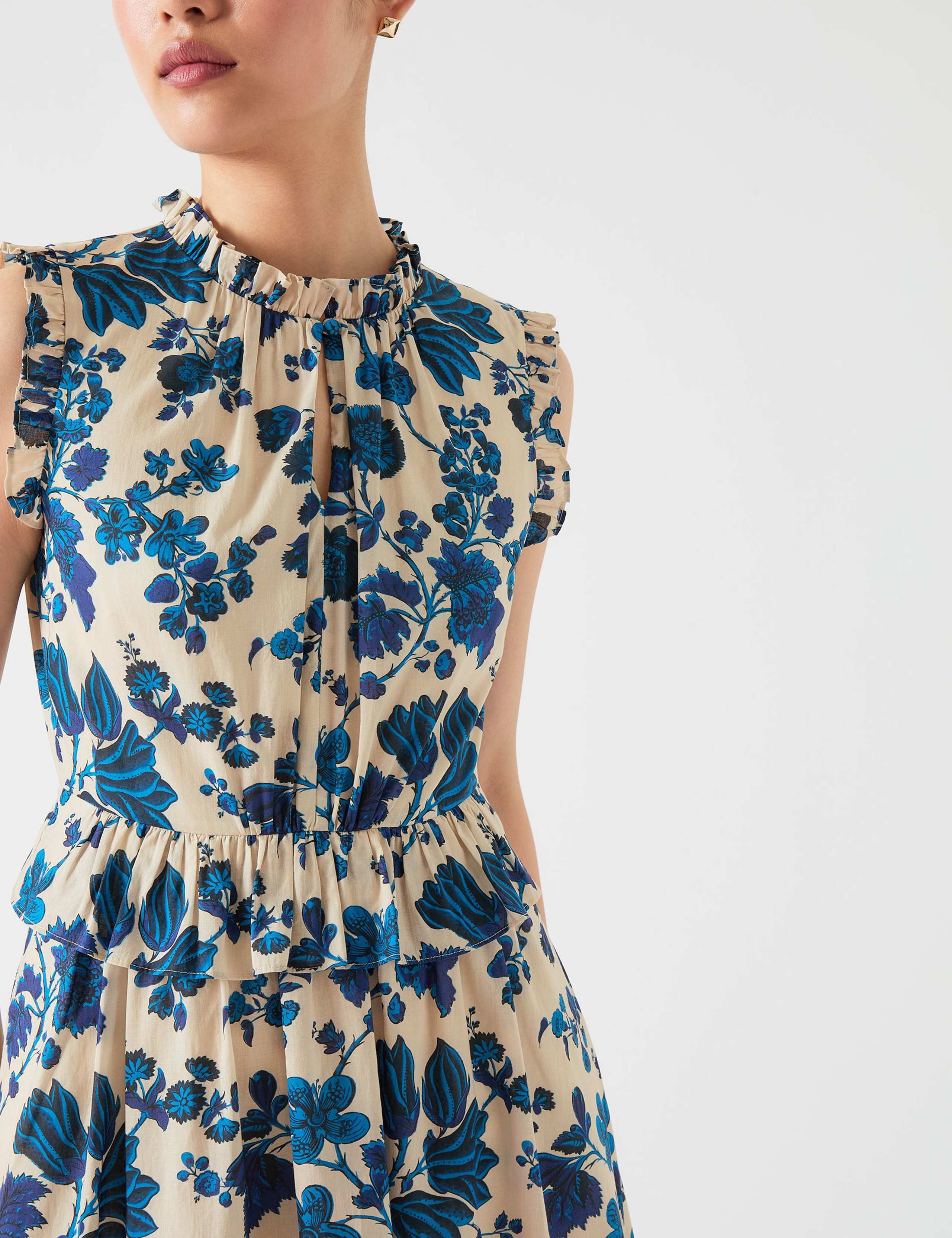Pure Cotton Floral Frill Midi Waisted Dress 4 of 4