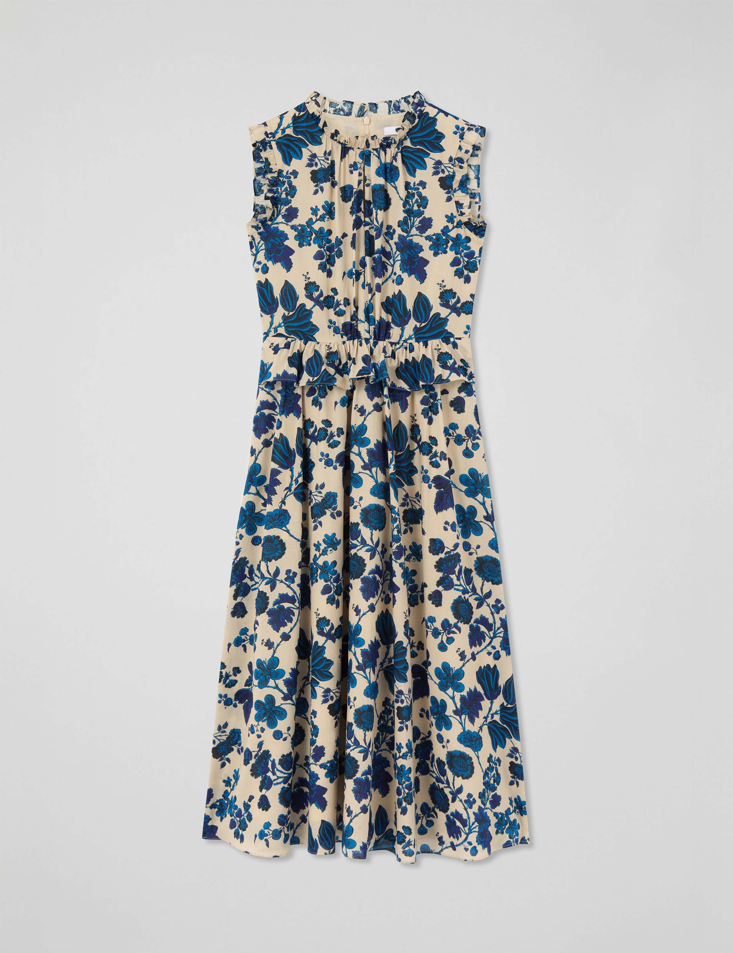 Pure Cotton Floral Frill Midi Waisted Dress 2 of 4