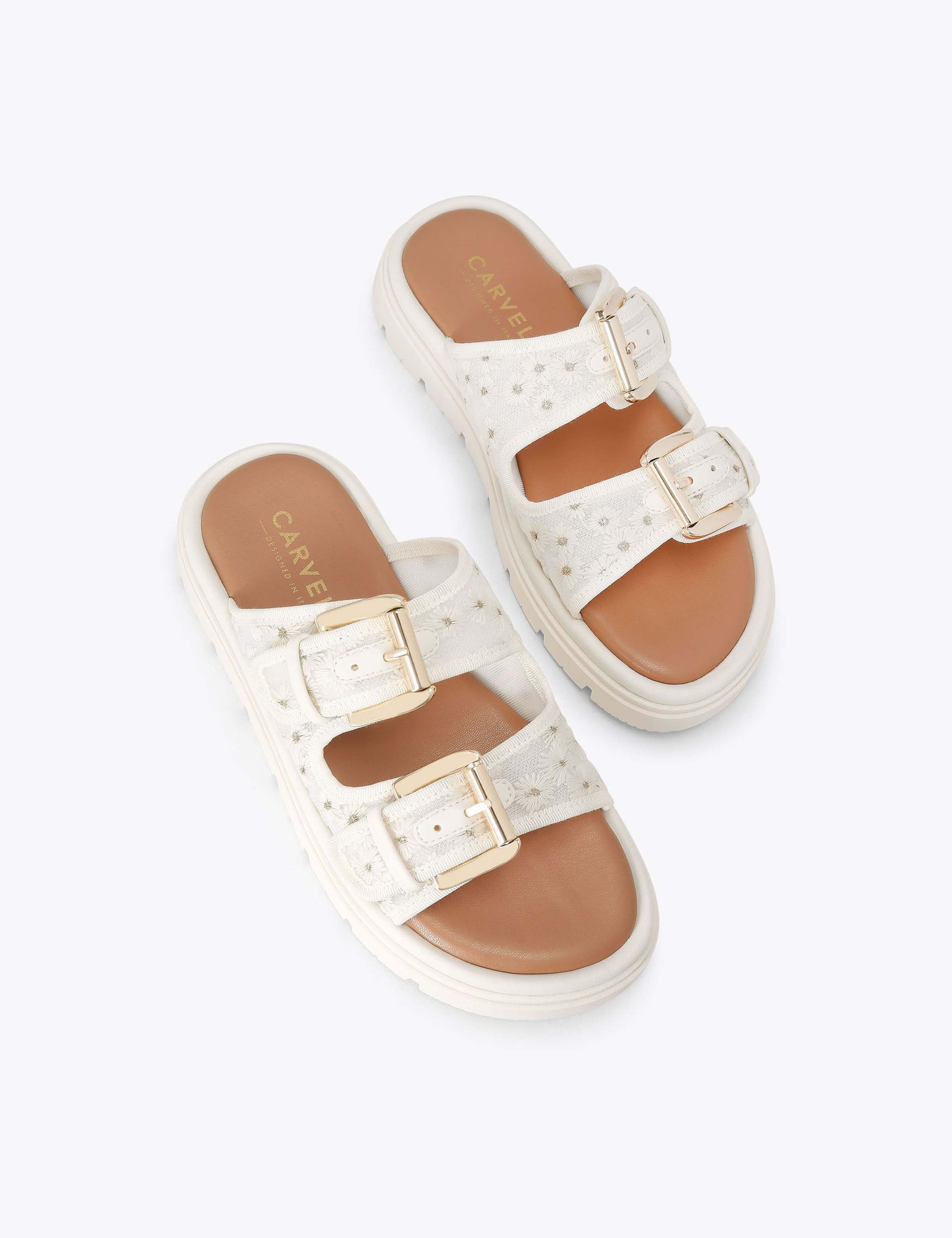 Mesh Floral Embroidered Flatform Sliders 2 of 4