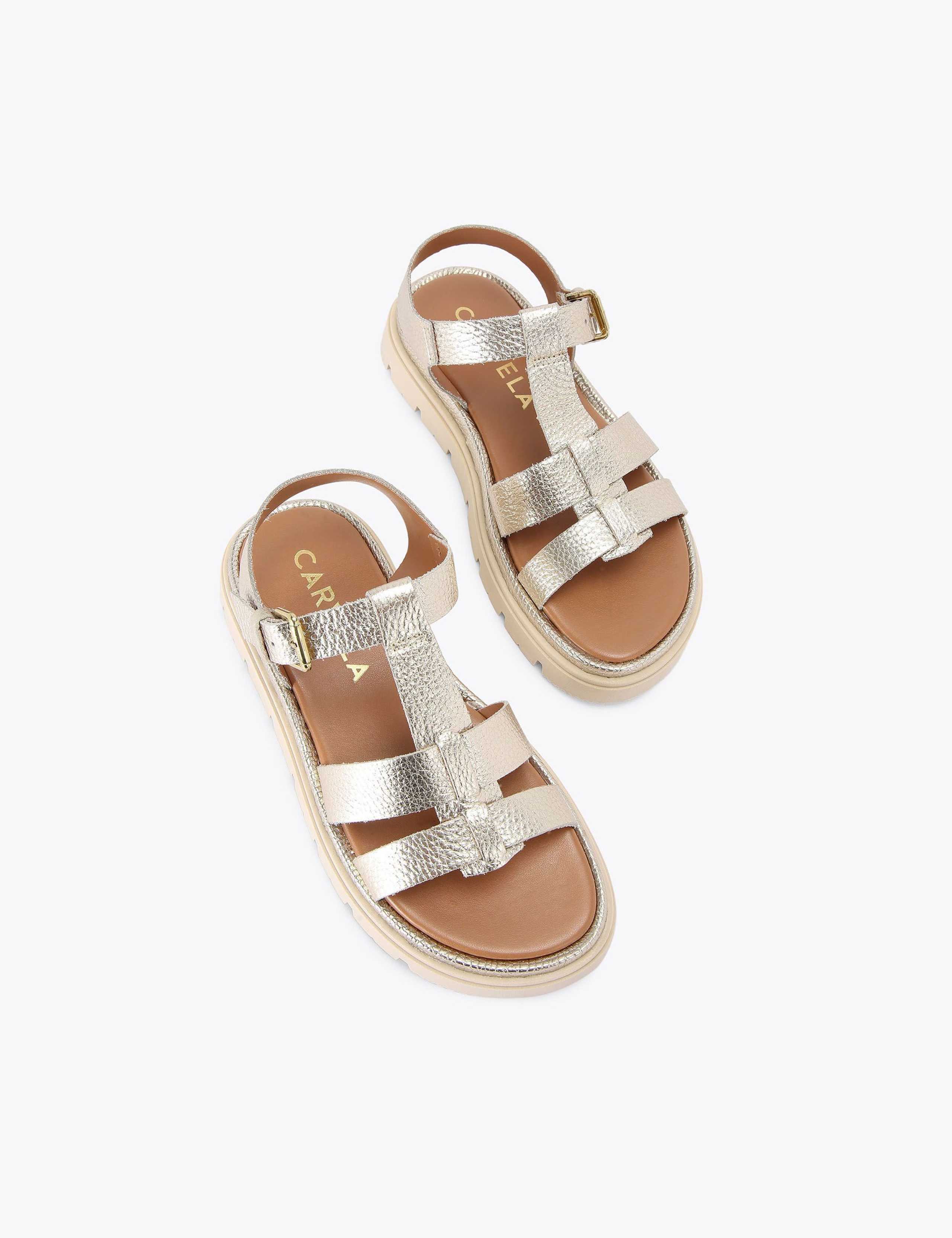 Leather Metallic T-Bar Flatform Sandals 2 of 5