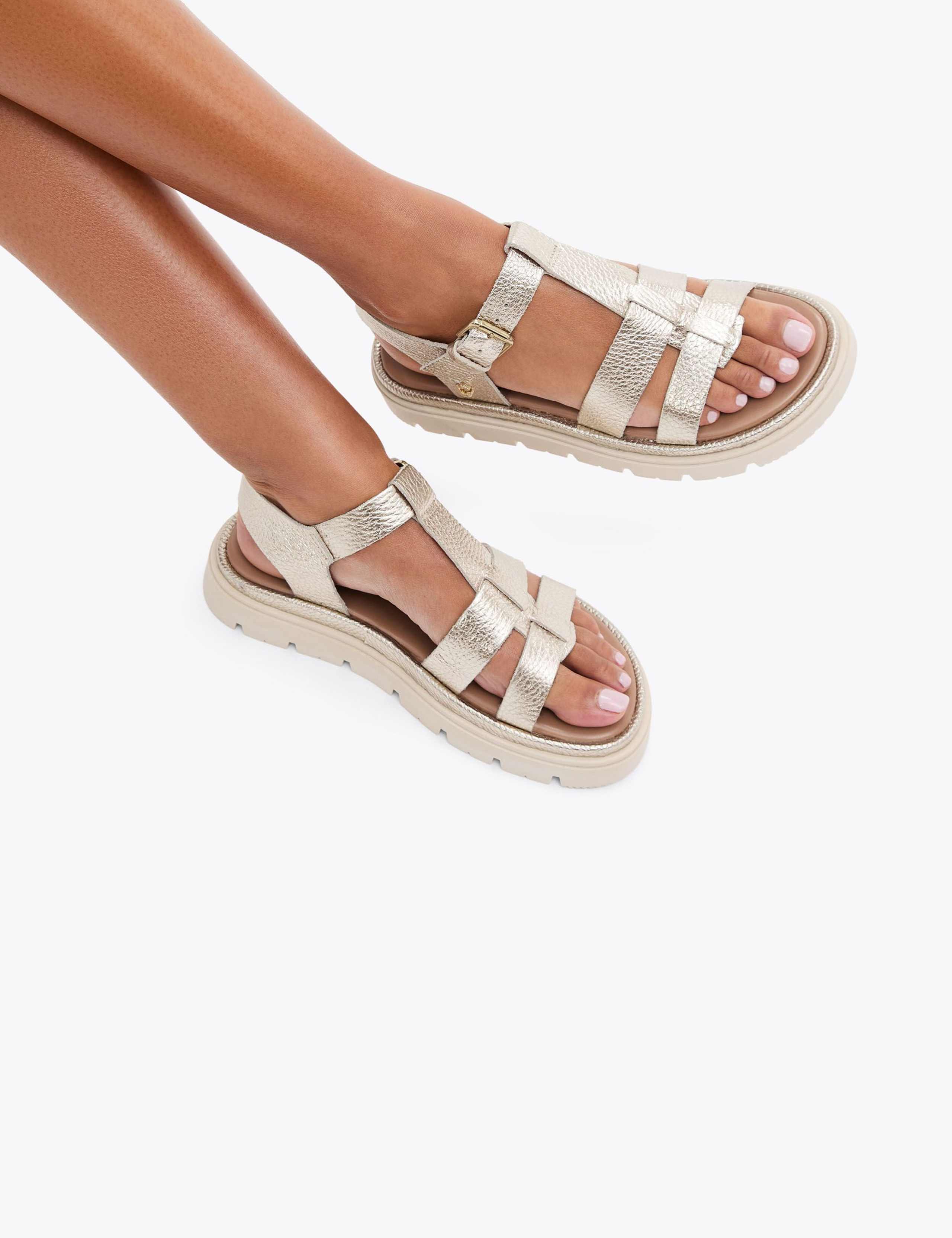 Leather Metallic T-Bar Flatform Sandals 3 of 5