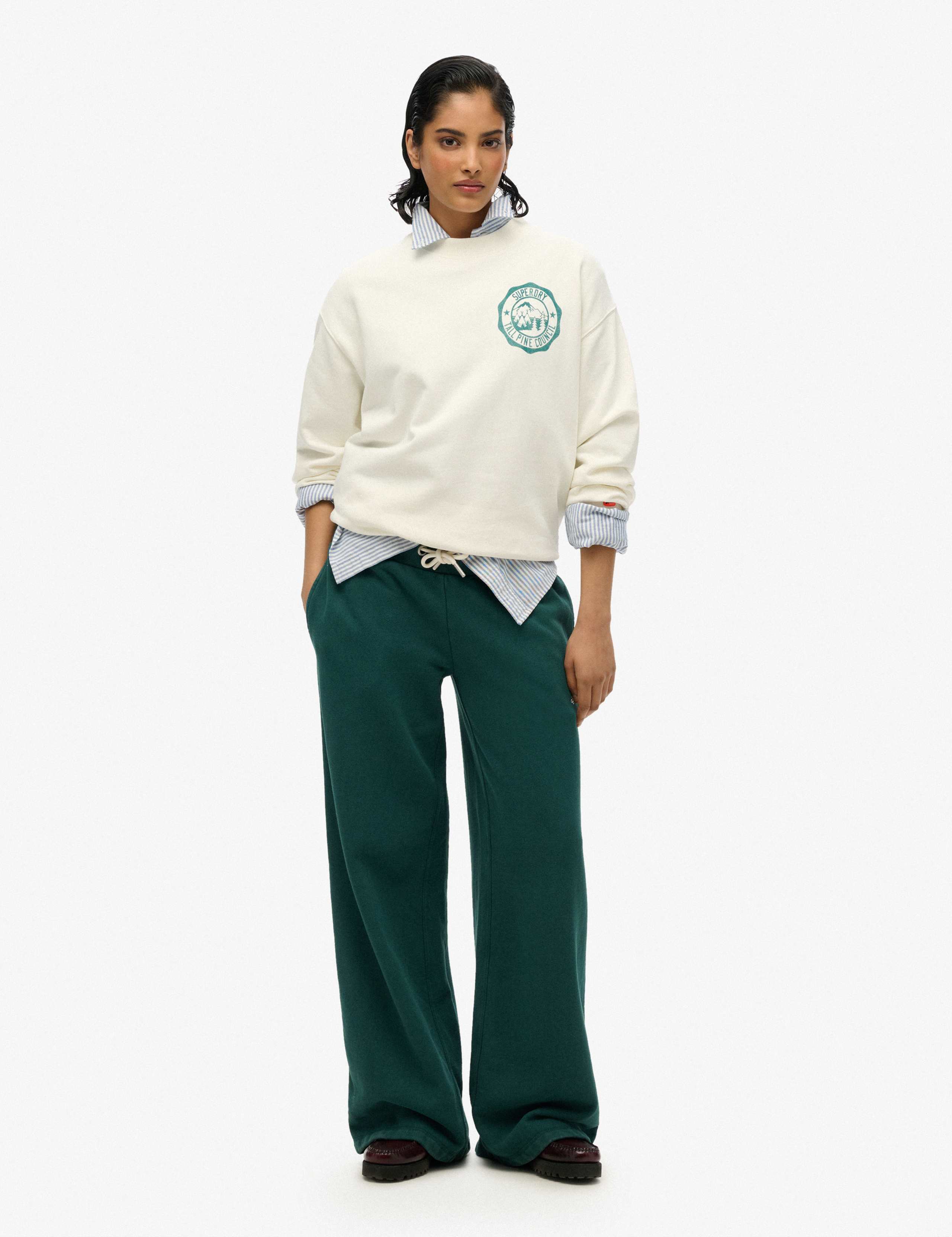 Pure Cotton Embroidered Logo Wide Leg Joggers 3 of 6
