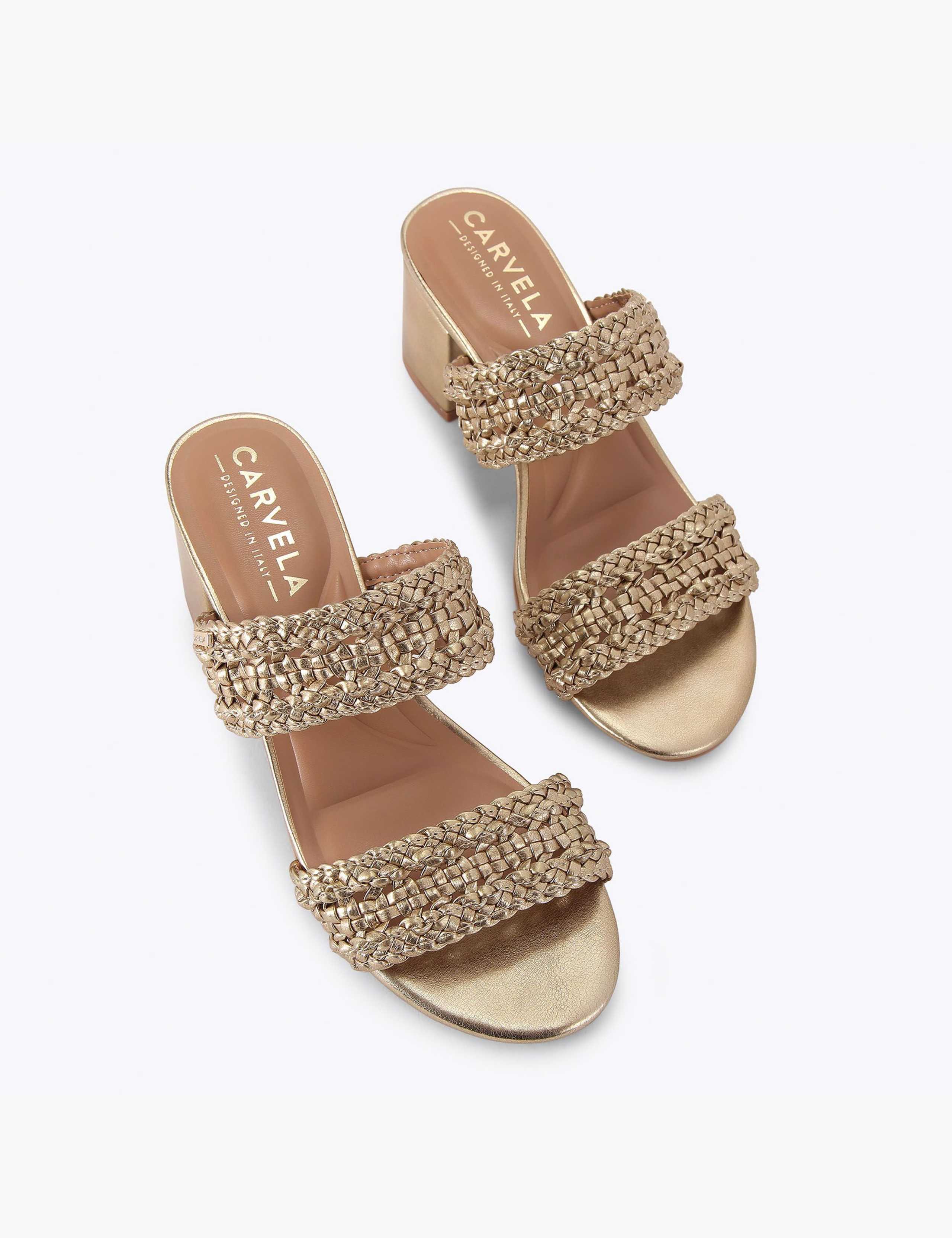 Metallic Braided Block Heel Sandals 2 of 4