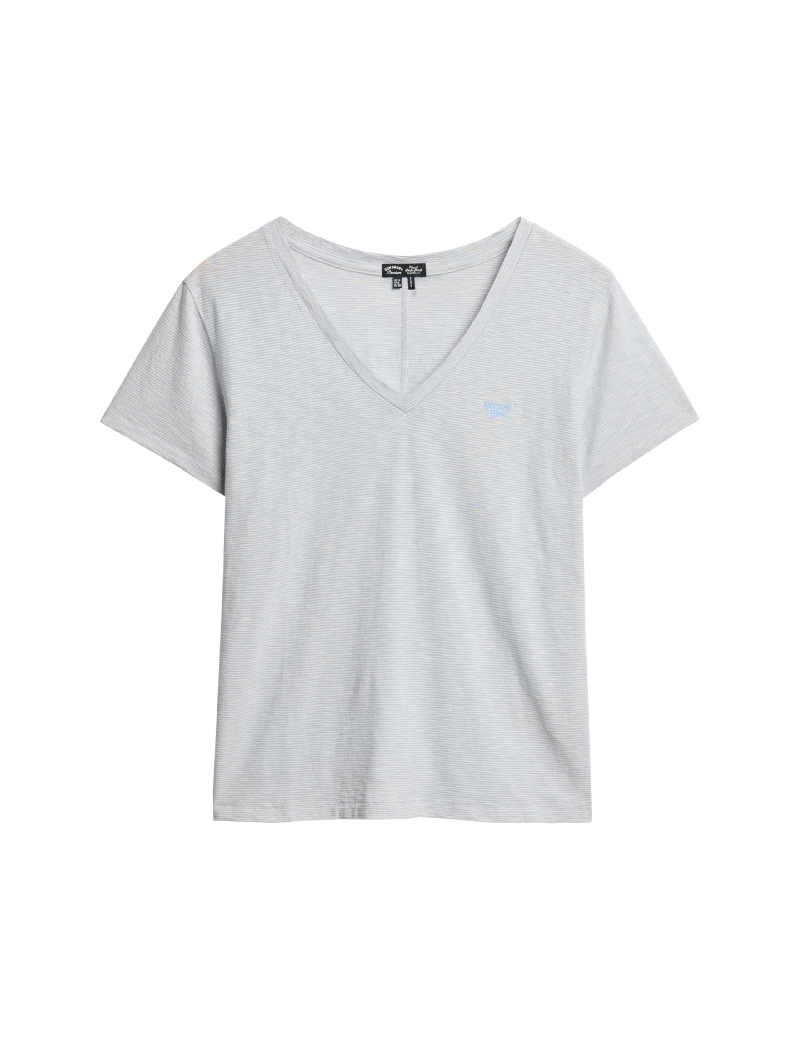 Cotton Rich Striped Logo V-Neck T-Shirt 2 of 6