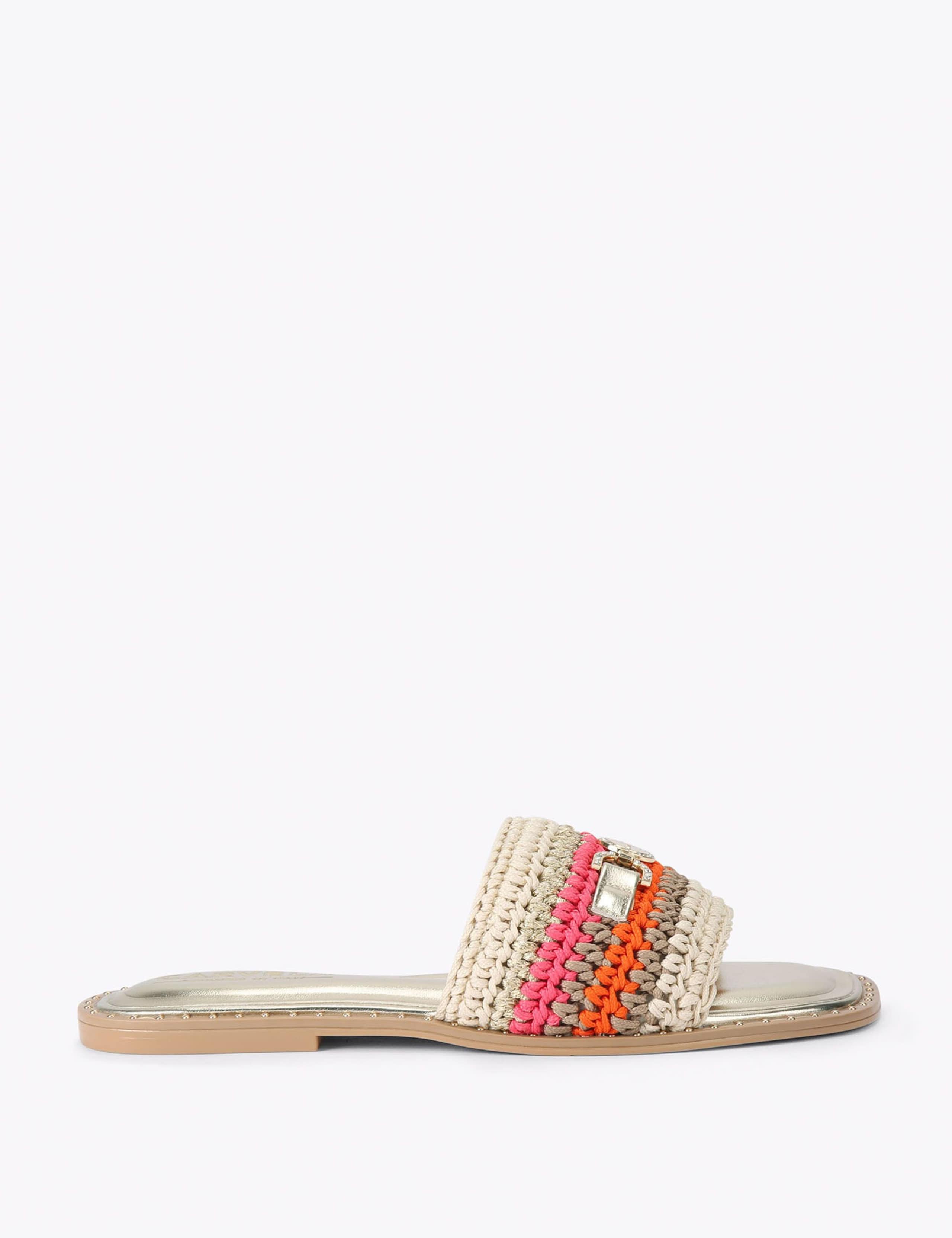 Braided Striped Embellished Flat Sliders 1 of 4