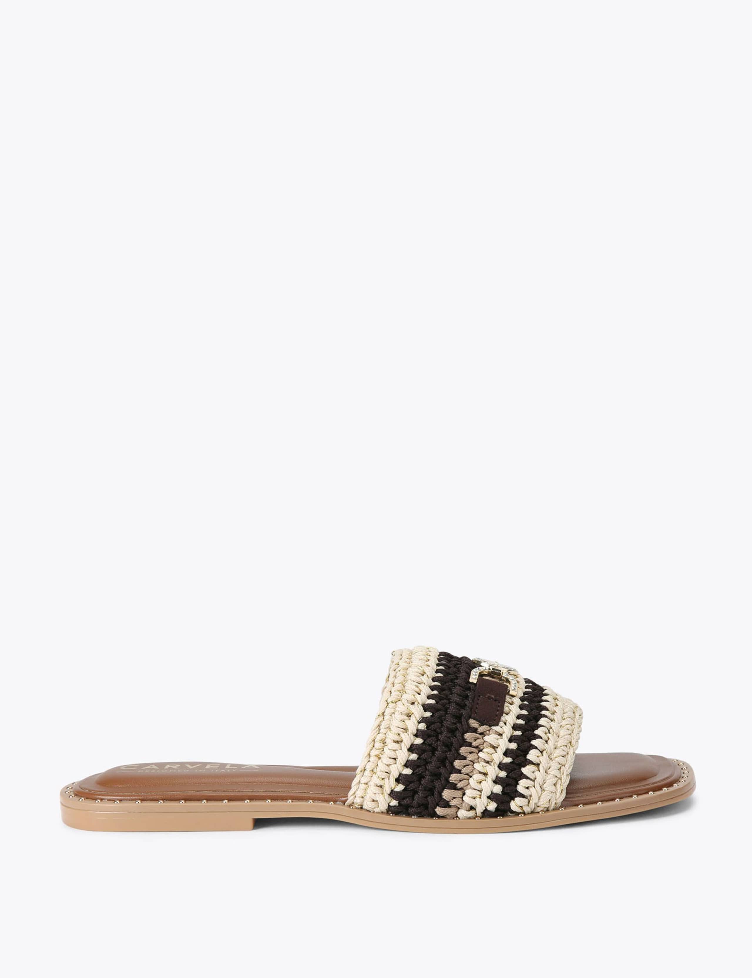 Braided Striped Embellished Flat Sliders 1 of 4