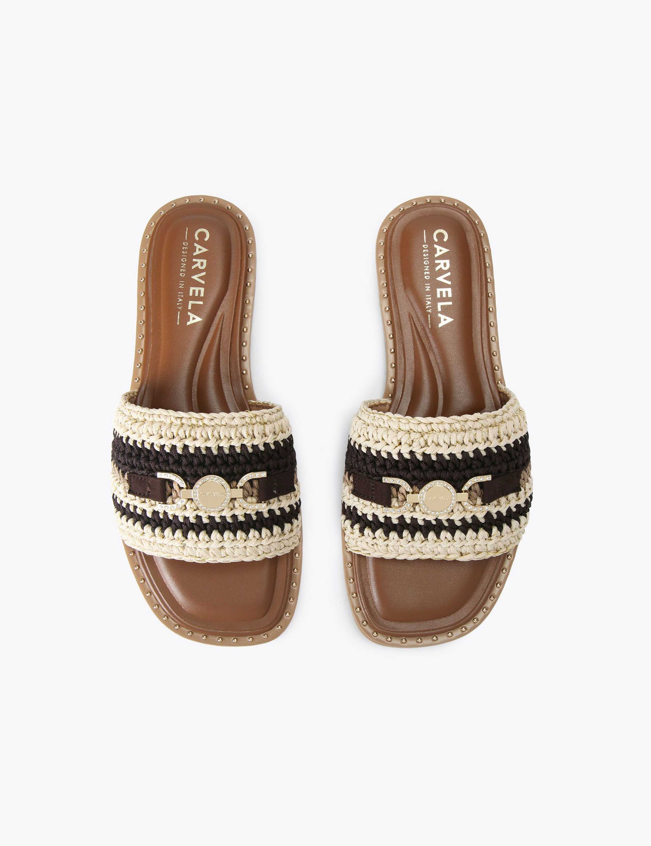 Braided Striped Embellished Flat Sliders 2 of 4