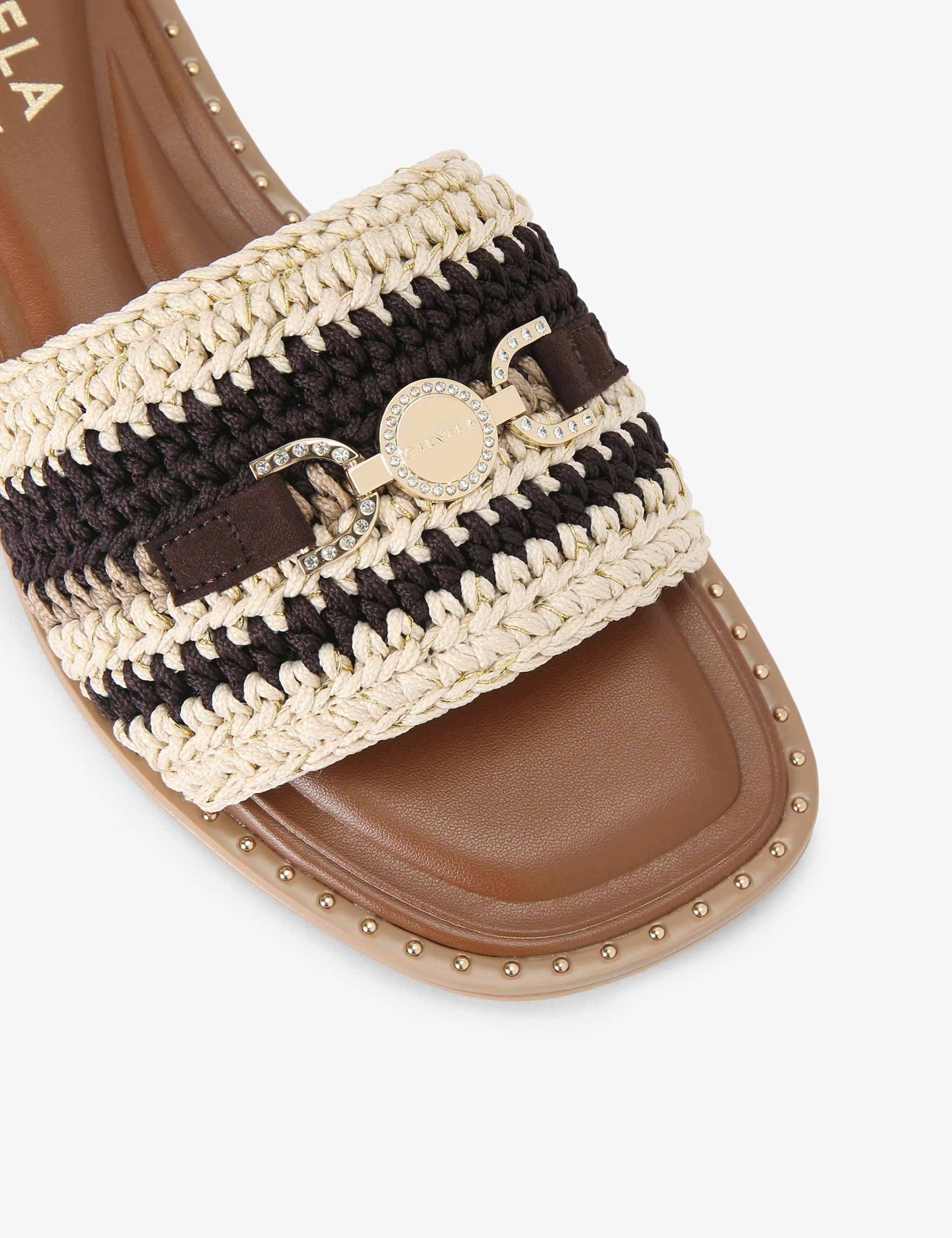 Braided Striped Embellished Flat Sliders 3 of 4