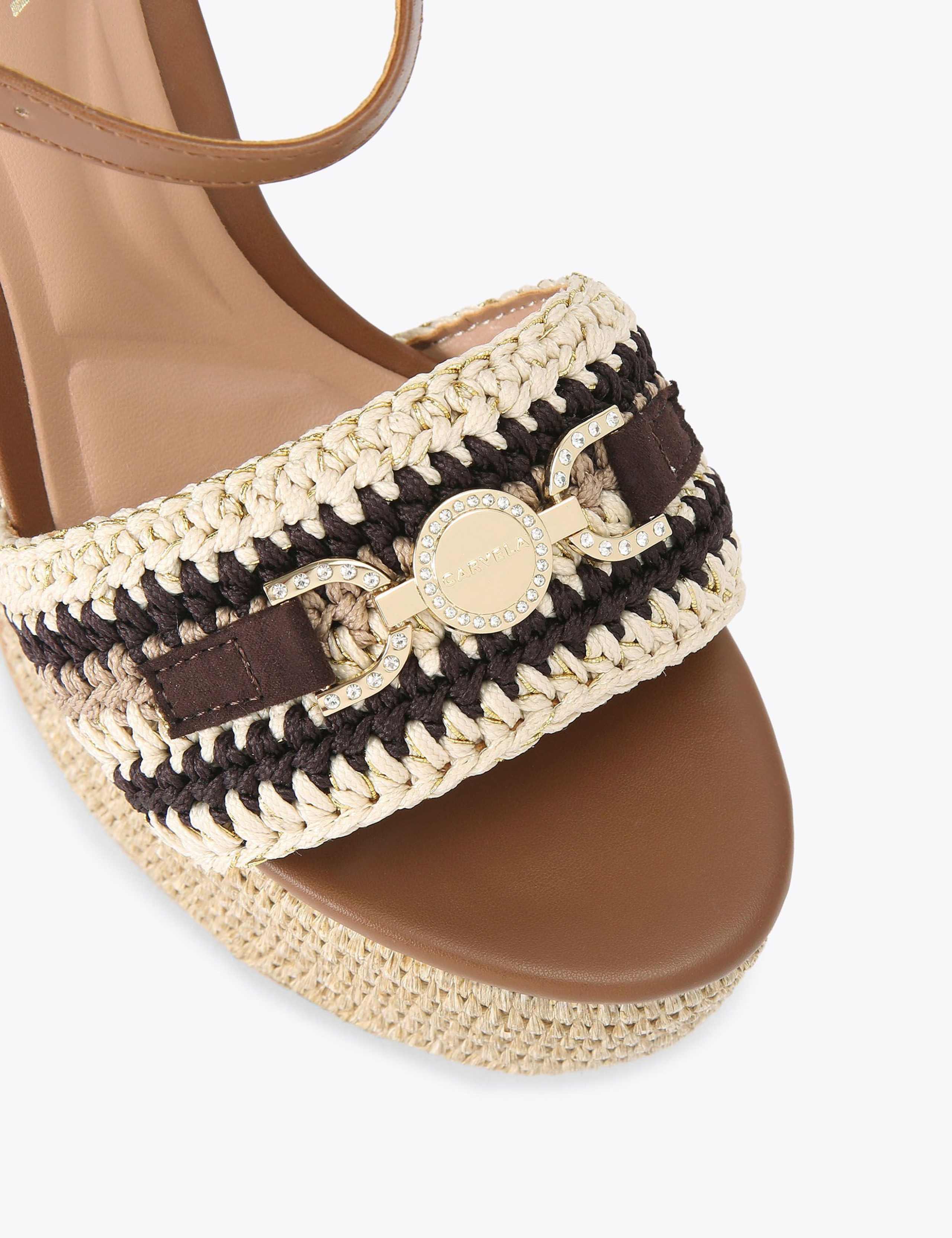Ankle Strap Braided Raffia Platform Heels 3 of 4