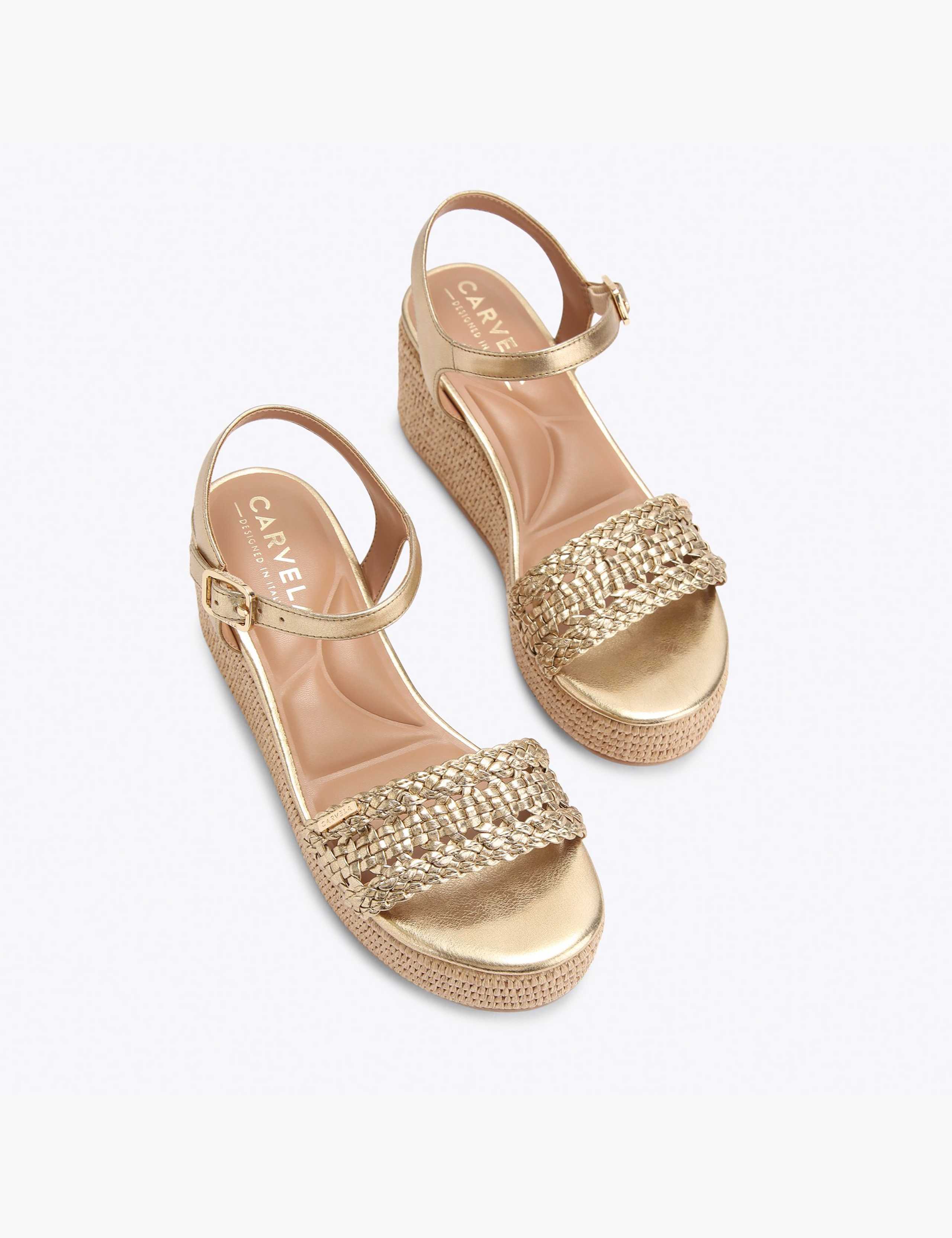 Metallic Ankle Strap Wedge Flatform Sandals 2 of 4