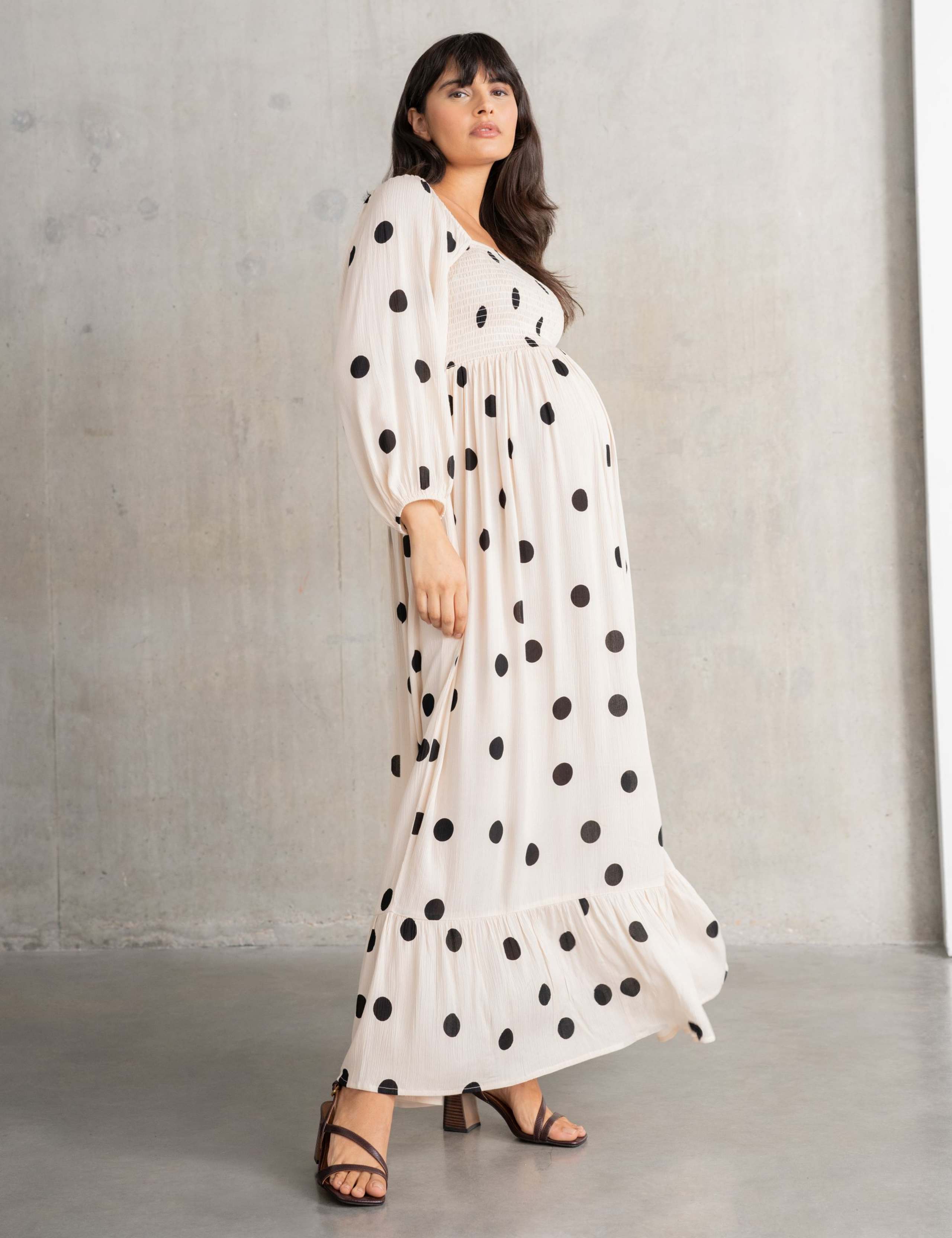 Maternity Crepe Spot Maxi Shirred Dress 1 of 5