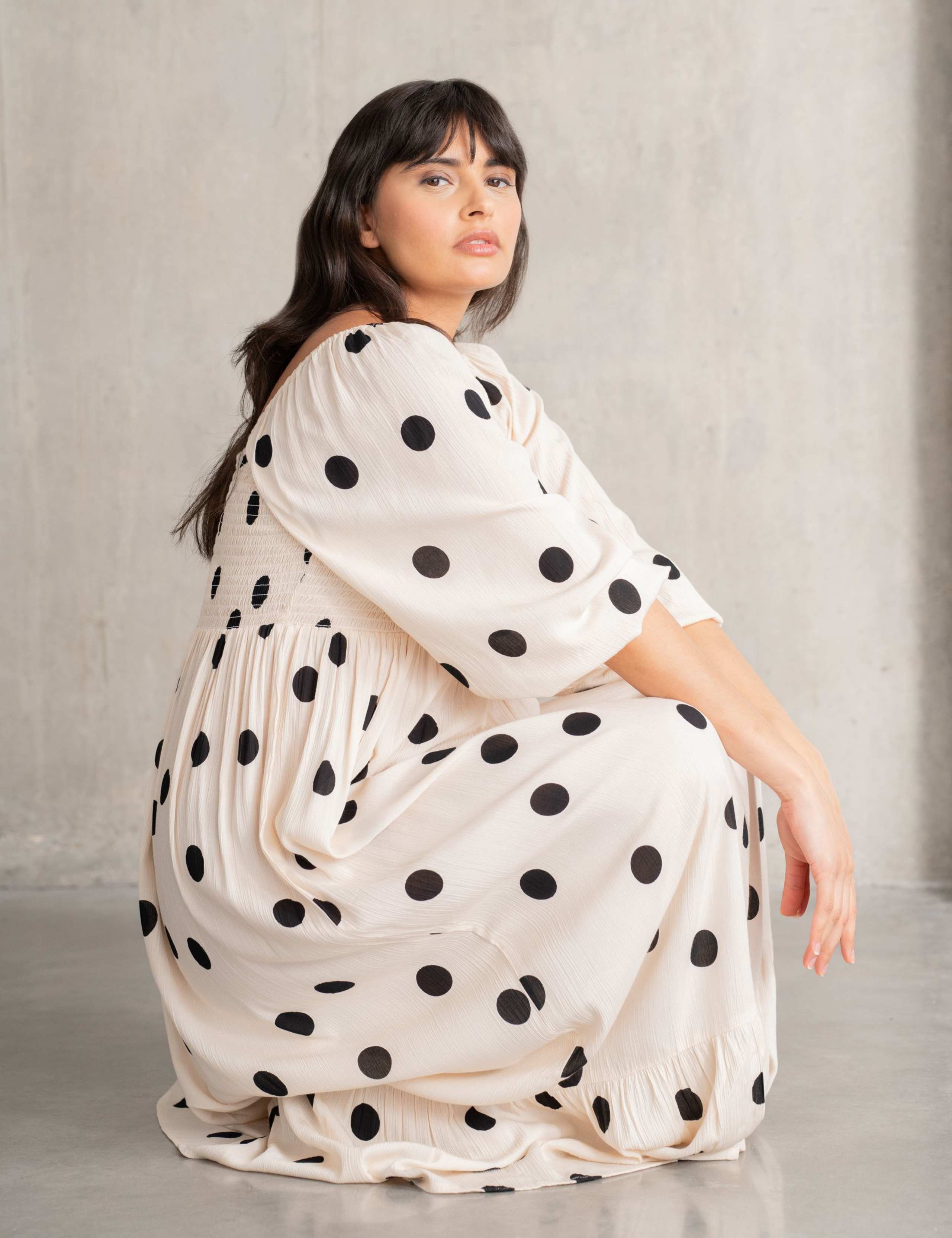 Maternity Crepe Spot Maxi Shirred Dress 2 of 5