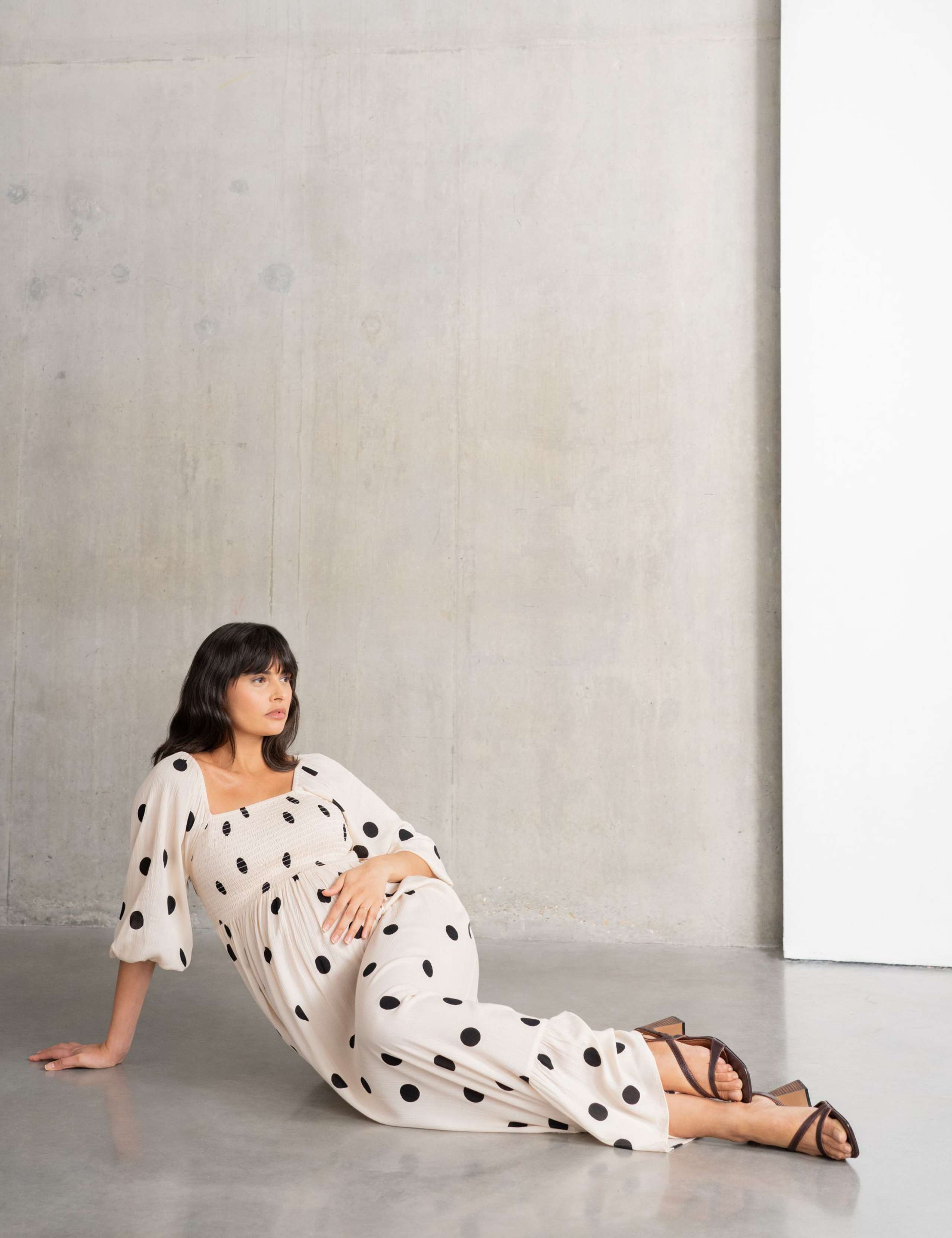 Maternity Crepe Spot Maxi Shirred Dress 3 of 5