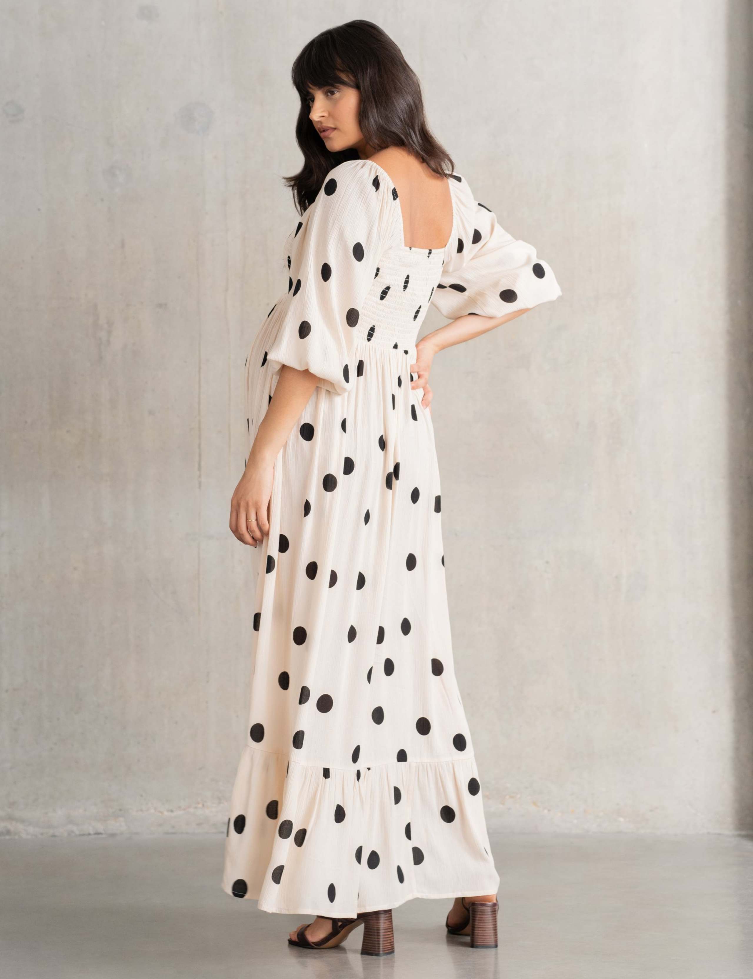 Maternity Crepe Spot Maxi Shirred Dress 4 of 5