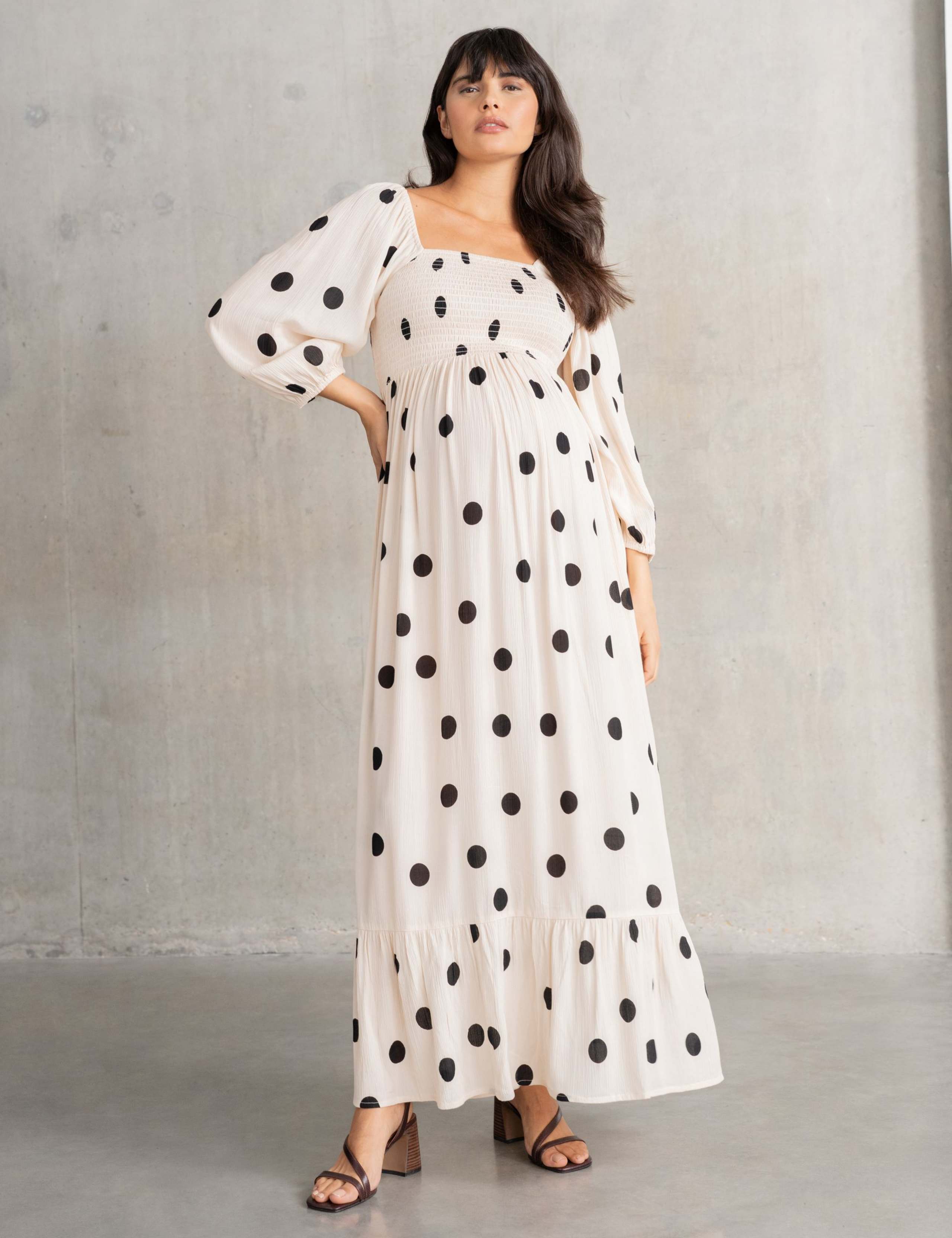 Maternity Crepe Spot Maxi Shirred Dress 5 of 5