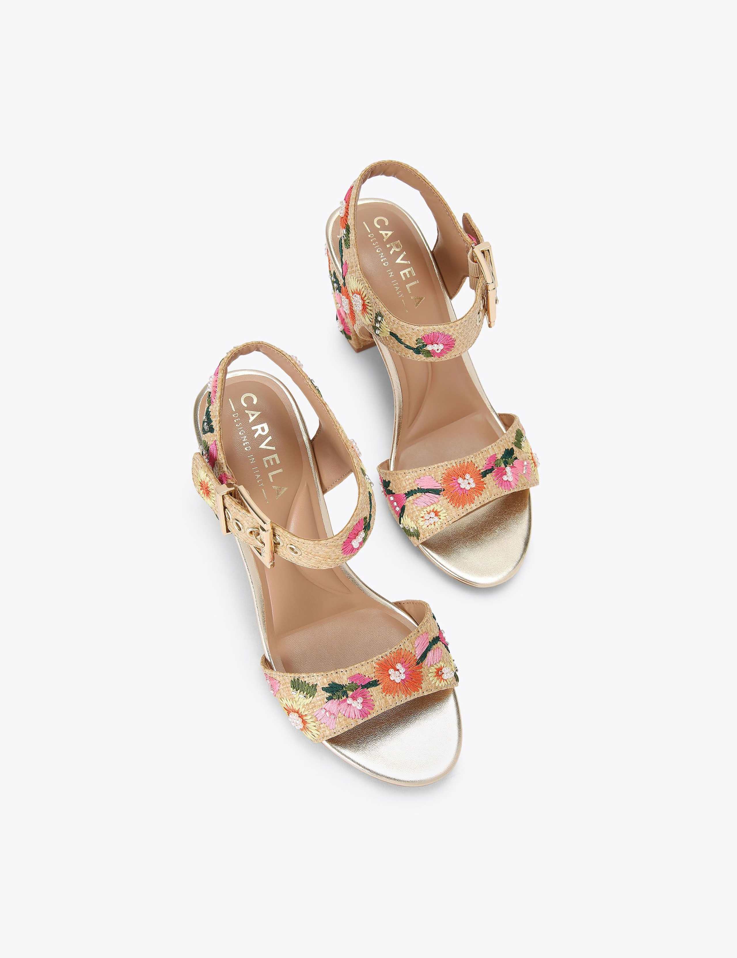 Floral Embroidered Ankle Strap Block Heels 2 of 4