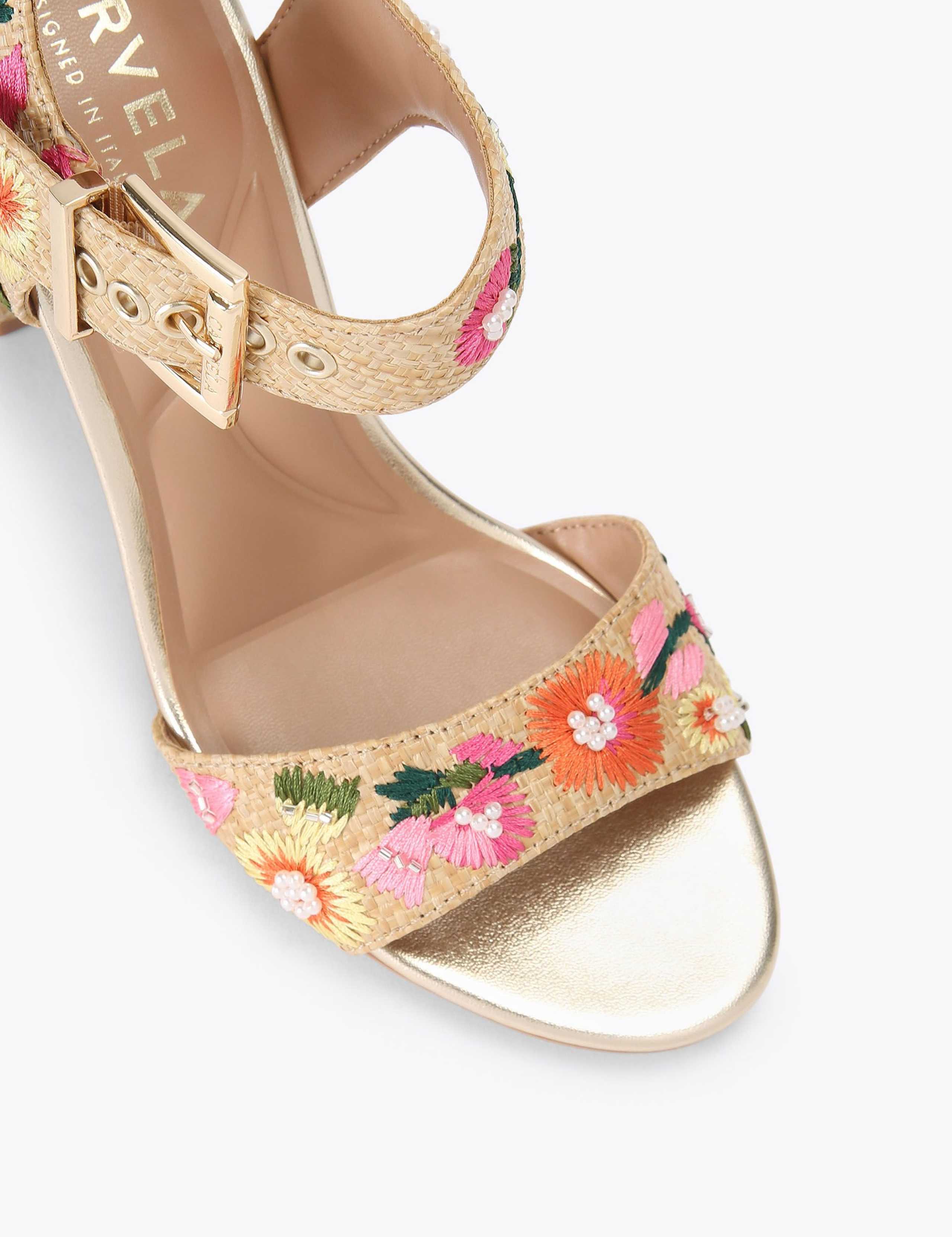 Floral Embroidered Ankle Strap Block Heels 3 of 4