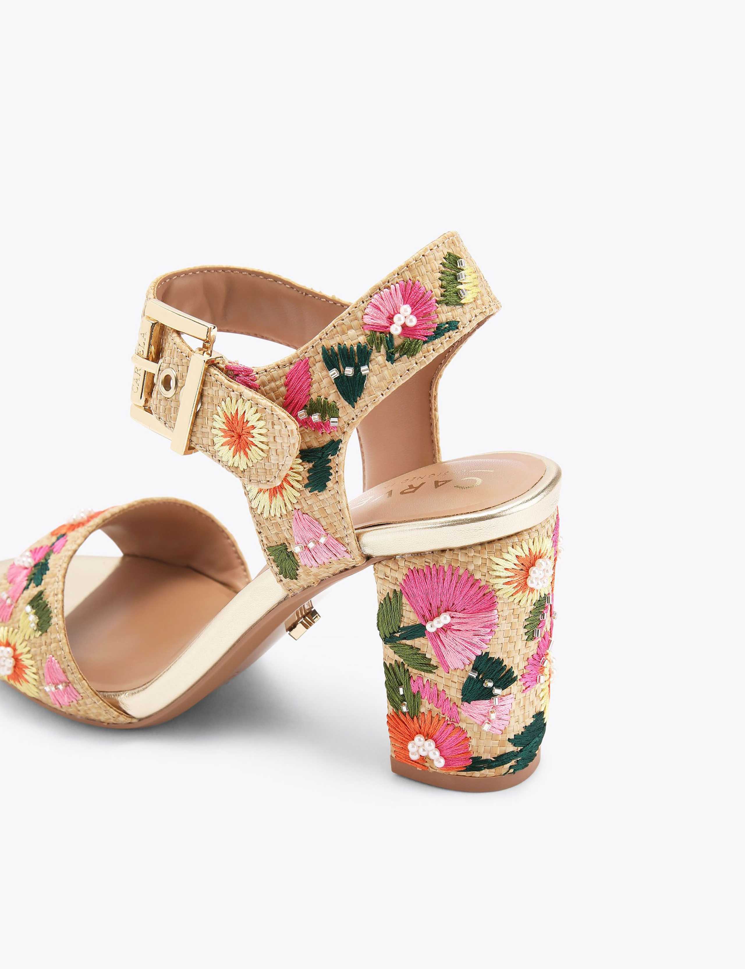 Floral Embroidered Ankle Strap Block Heels 4 of 4