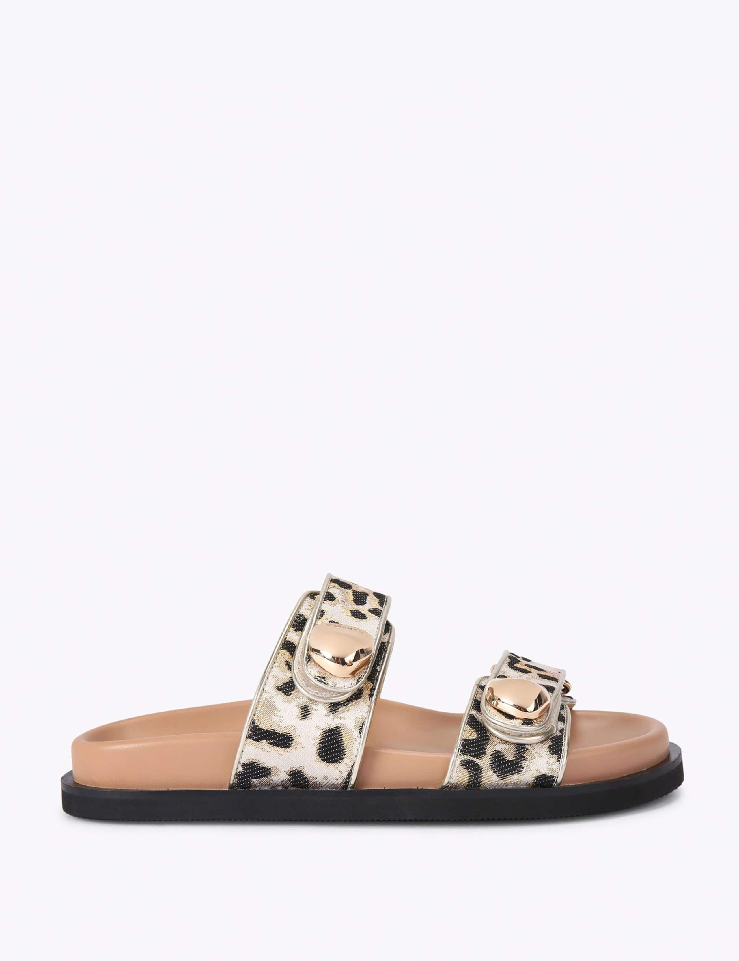 Leopard Print Double Buckle Flat Sandals 1 of 4