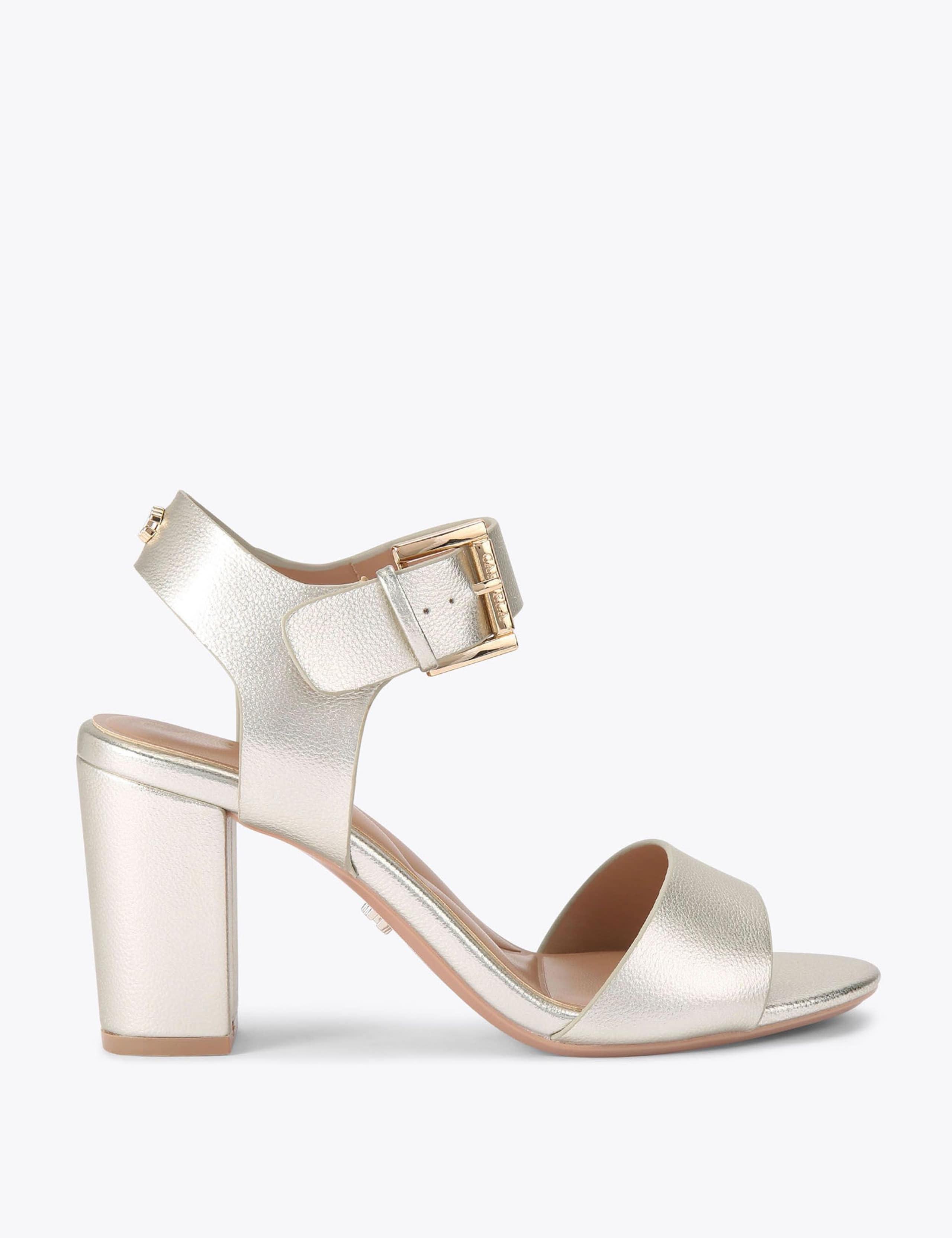 Metallic Ankle Strap Block Heel Sandals 1 of 5