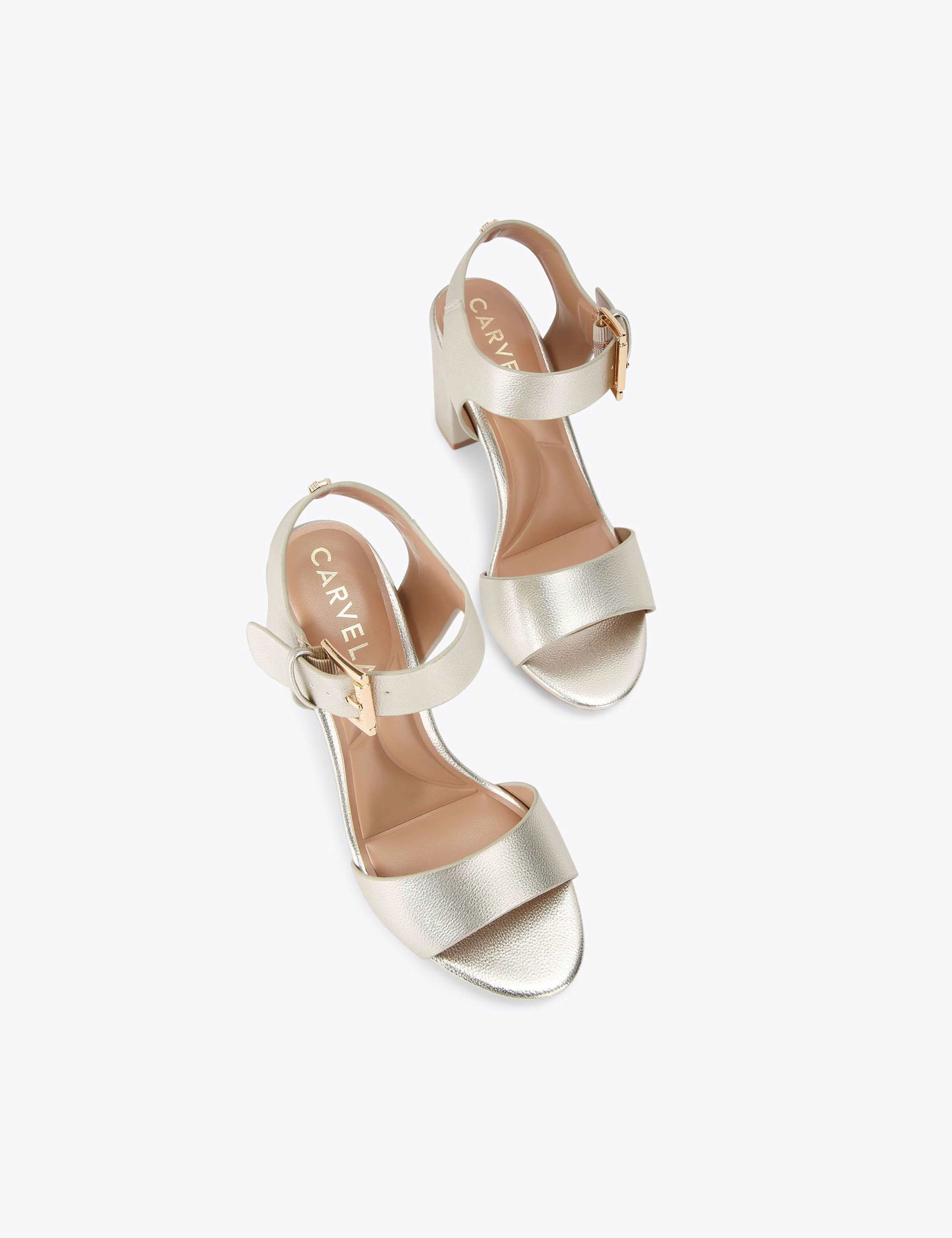 Metallic Ankle Strap Block Heel Sandals 2 of 5